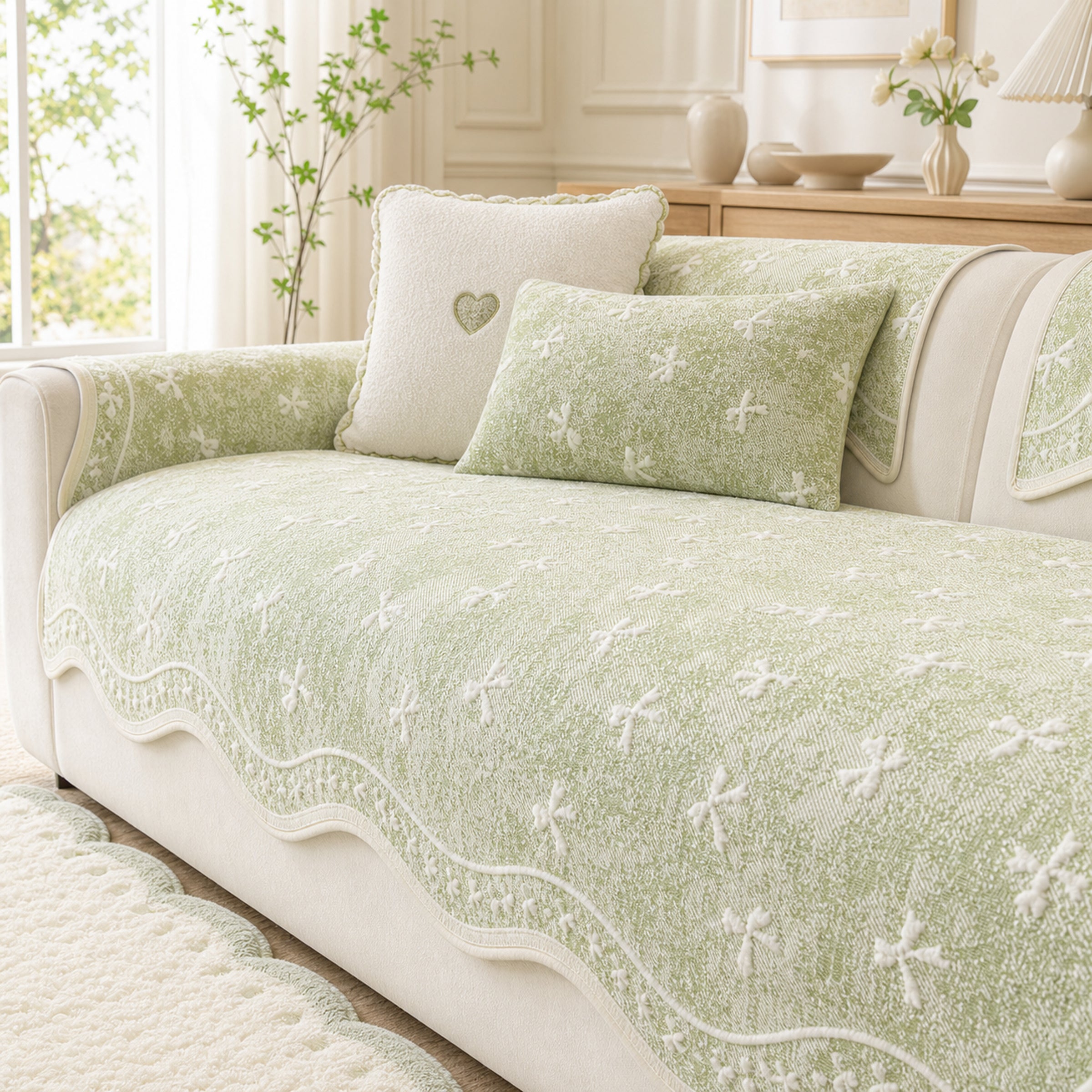Cooling Lace Sofa Cover | Breathable Pet Protector | Washable Summer Design