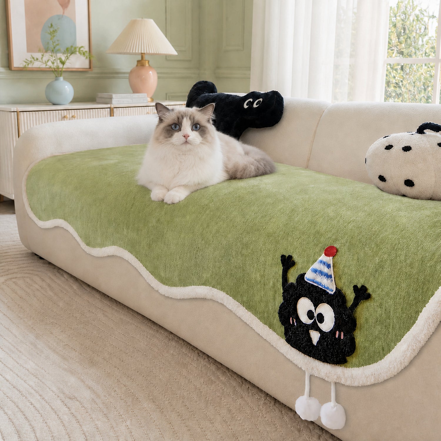 Winter Cheeky Monster Plush Sofa Cover | Warm Non-Slip Washable