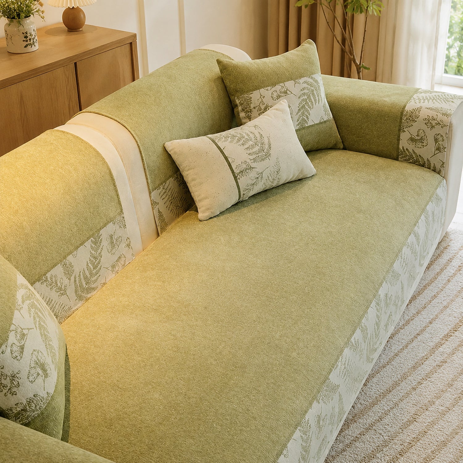 Botanical Chenille Sofa Protector | Breathable Non-Slip Washable Cover