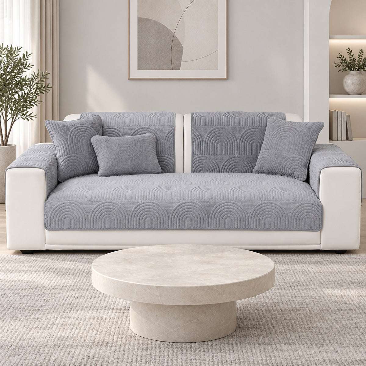Ripple Arch Sofa Cover | Quilted Velour | Non-Slip Sofa Protector