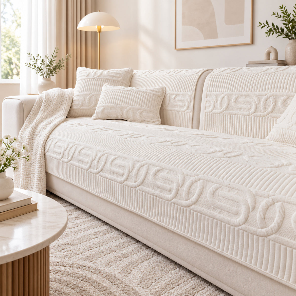 Sofa Cover | Love Lock Quilted Velour | Non-Slip Sofa Protector