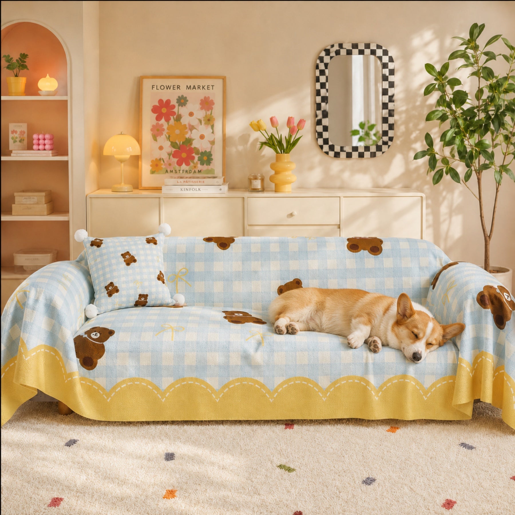 Teddy Picnic | Linen-Look Sofa Throw | Breathable Anti-Scratch Pet Cover