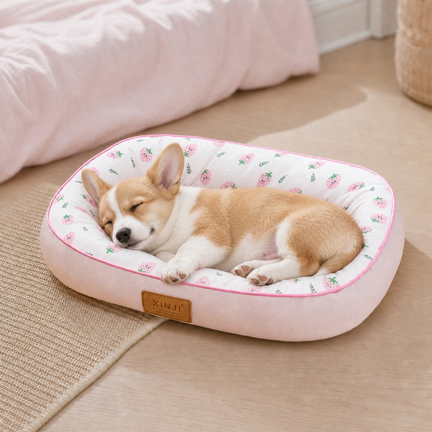 Strawberry Pet Bed | Washable Waterproof Fabric | Supportive Cotton-Filled Sides