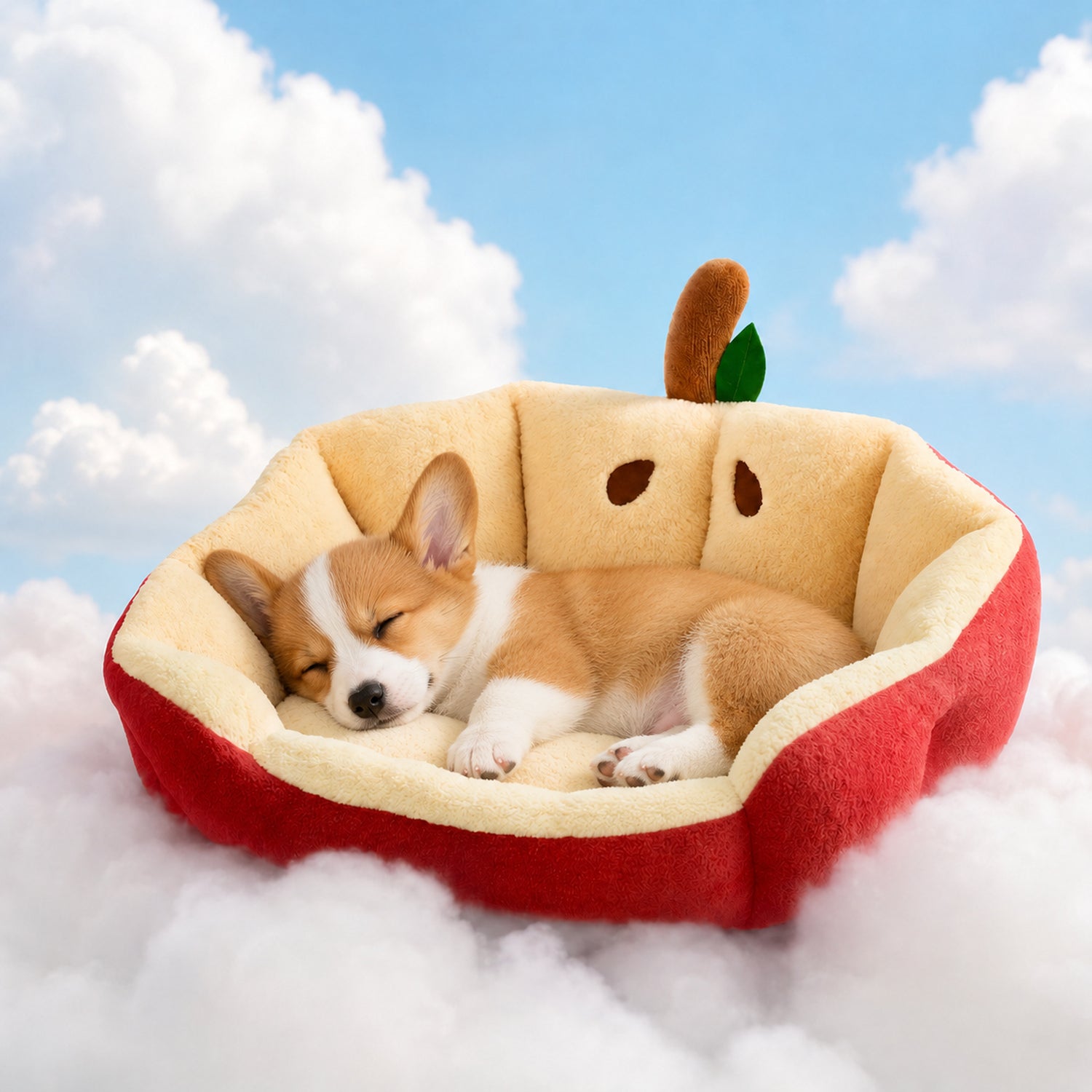 Apple Pet Bed | All-Season Plush Washable | Small Dogs & Cats