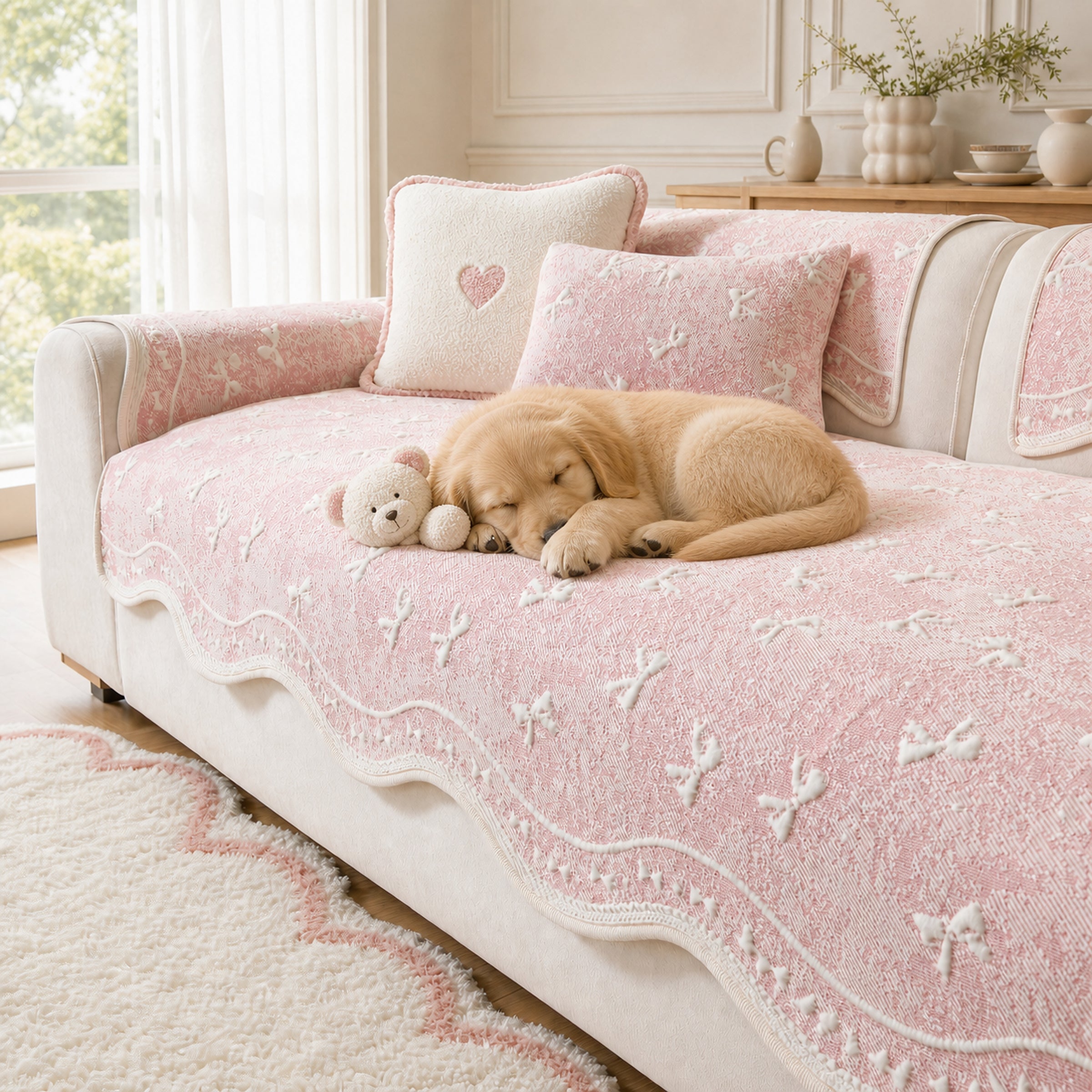 Cooling Lace Sofa Cover | Breathable Pet Protector | Washable Summer Design