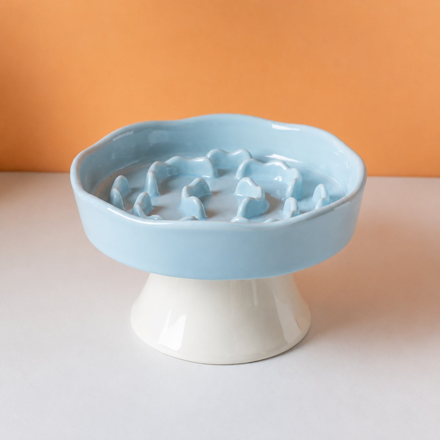 Elevated Floral Slow Feeder Bowl | Ceramic | Anti-Gulping for Cats & Small Dogs