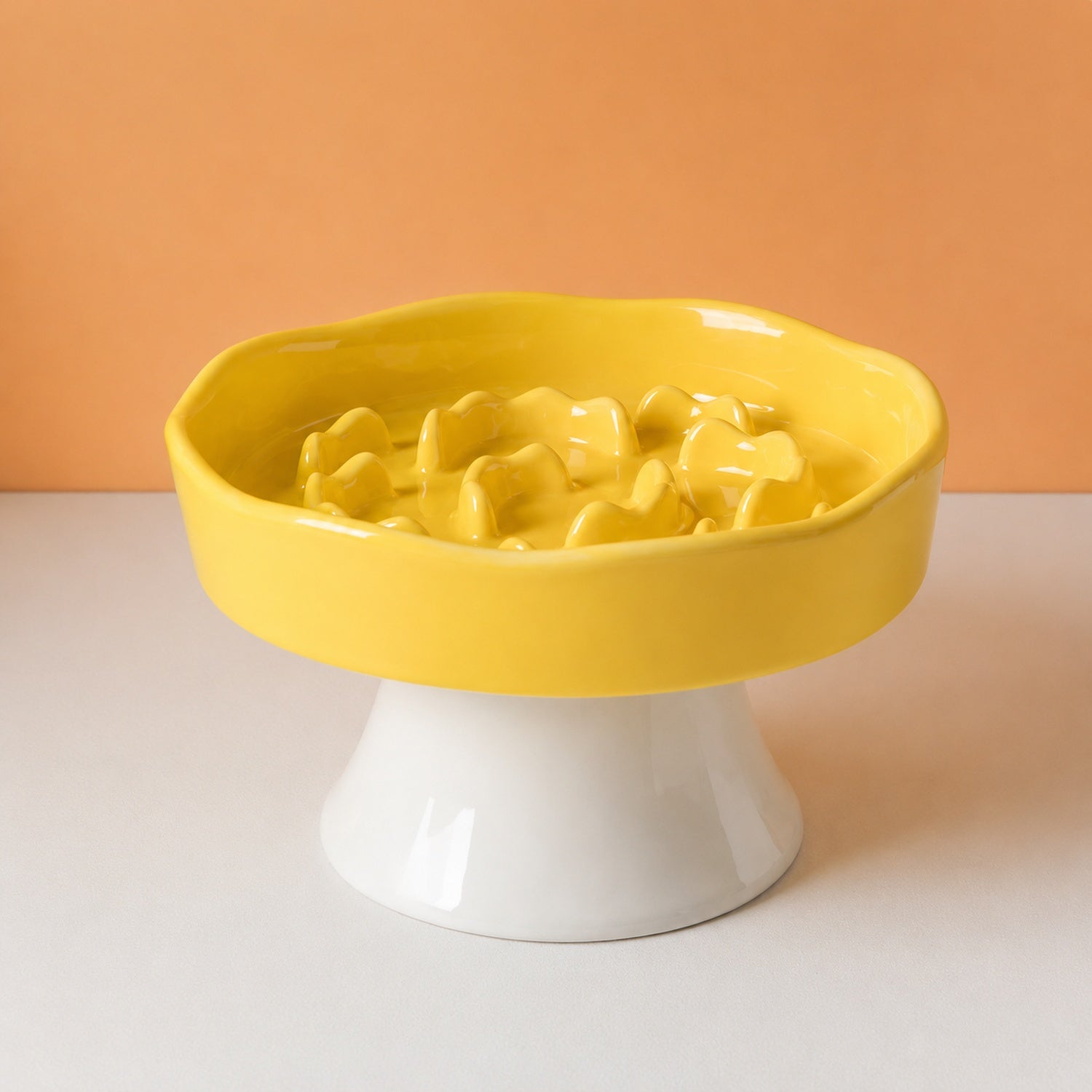 Elevated Floral Slow Feeder Bowl | Ceramic | Anti-Gulping for Cats & Small Dogs