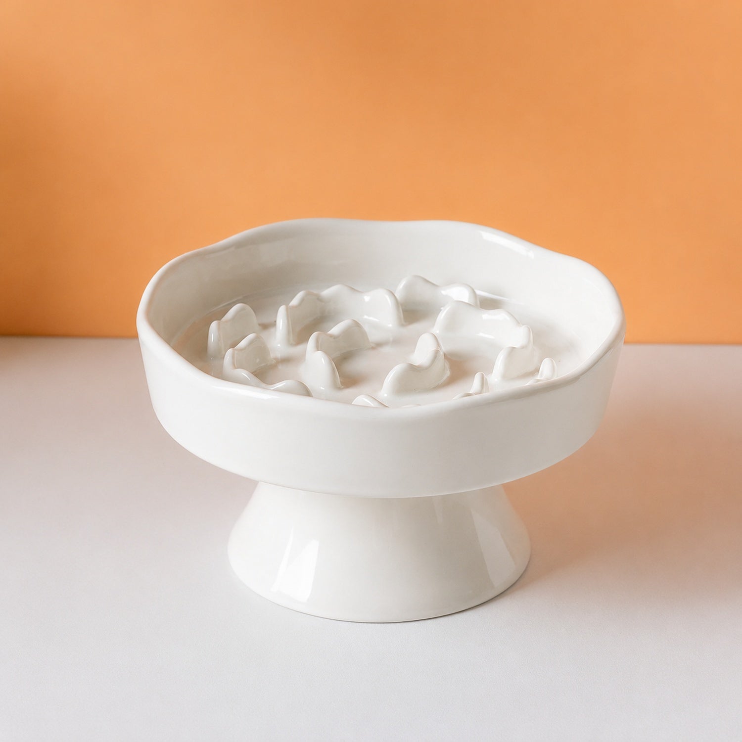 Elevated Floral Slow Feeder Bowl | Ceramic | Anti-Gulping for Cats & Small Dogs