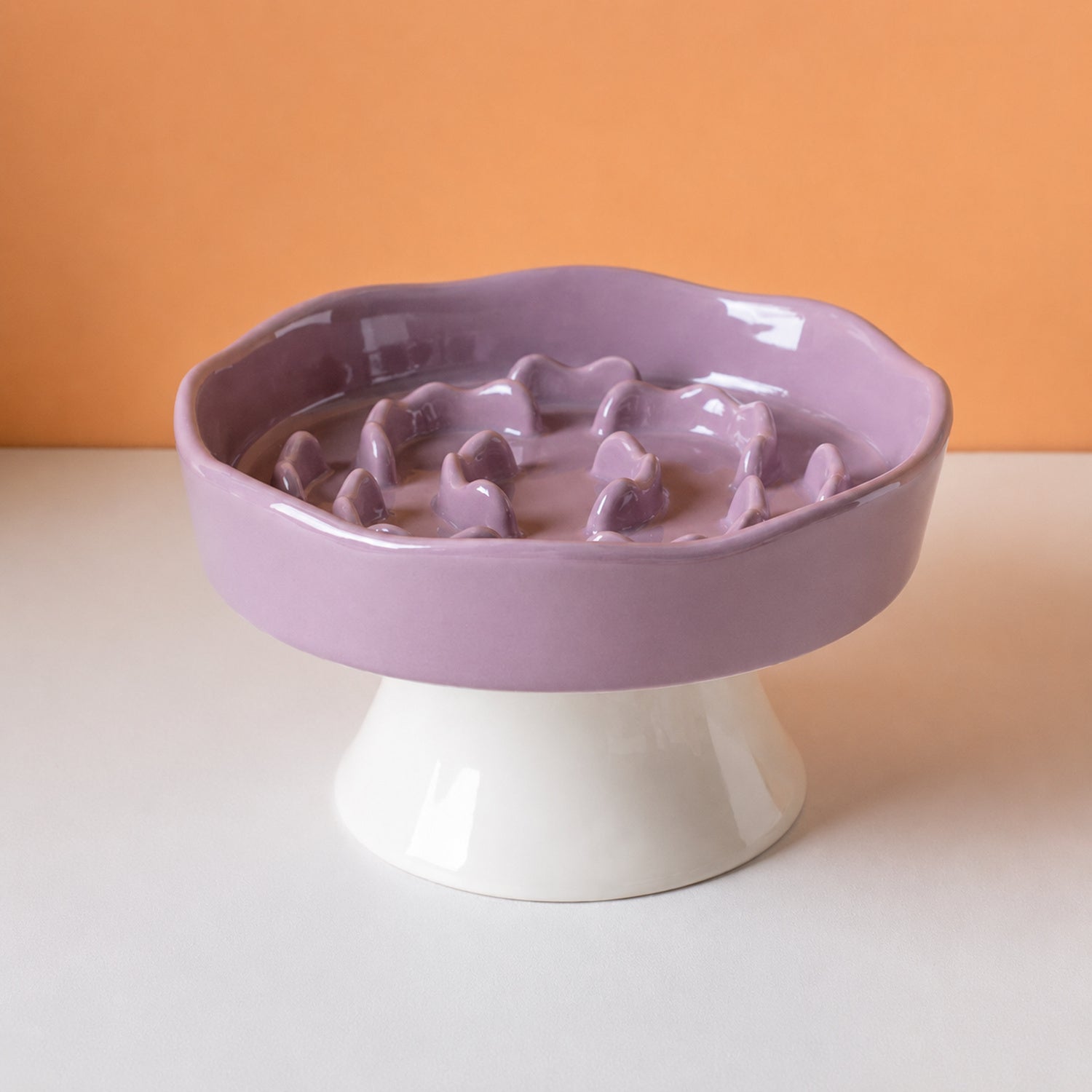 Elevated Floral Slow Feeder Bowl | Ceramic | Anti-Gulping for Cats & Small Dogs