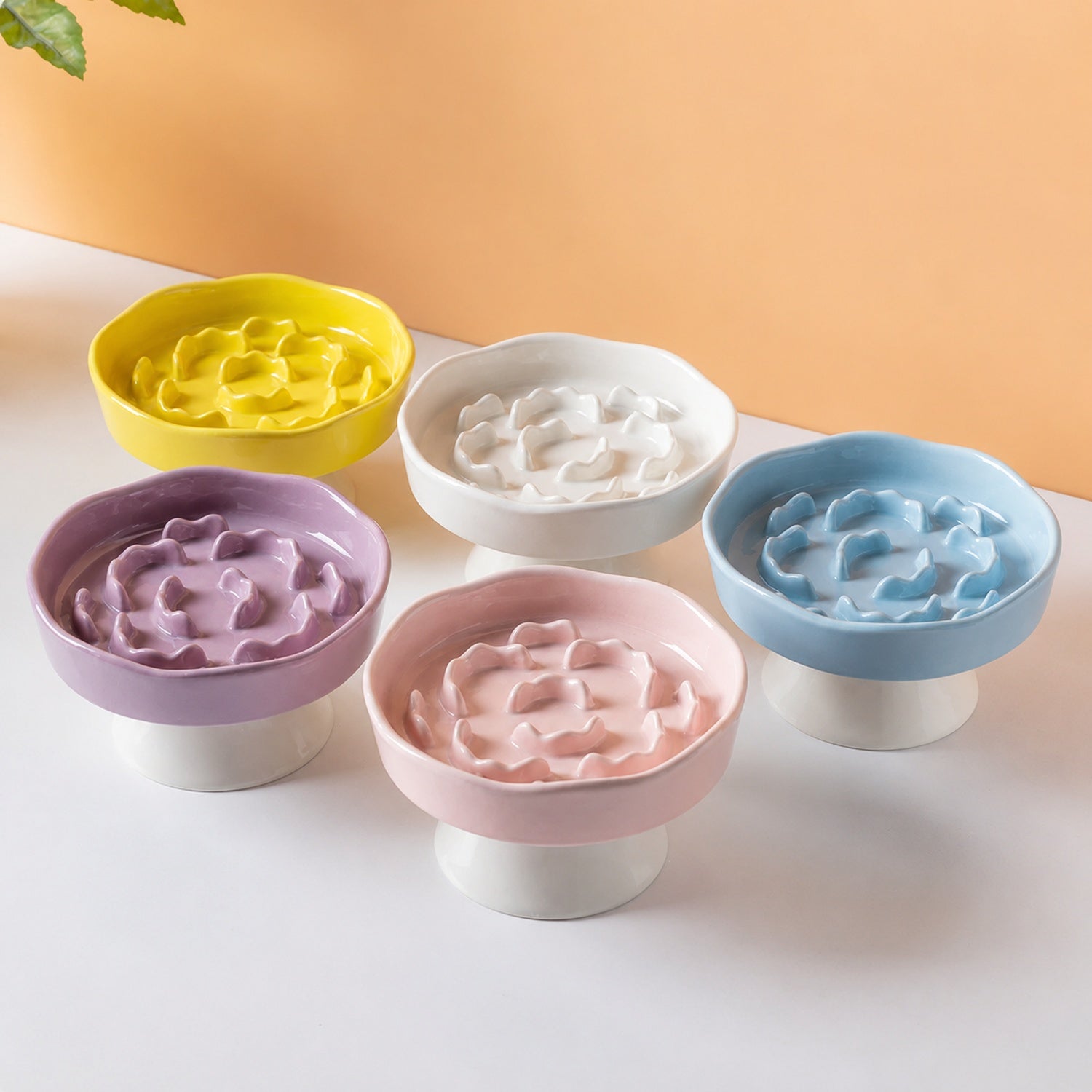 Elevated Floral Slow Feeder Bowl | Ceramic | Anti-Gulping for Cats & Small Dogs