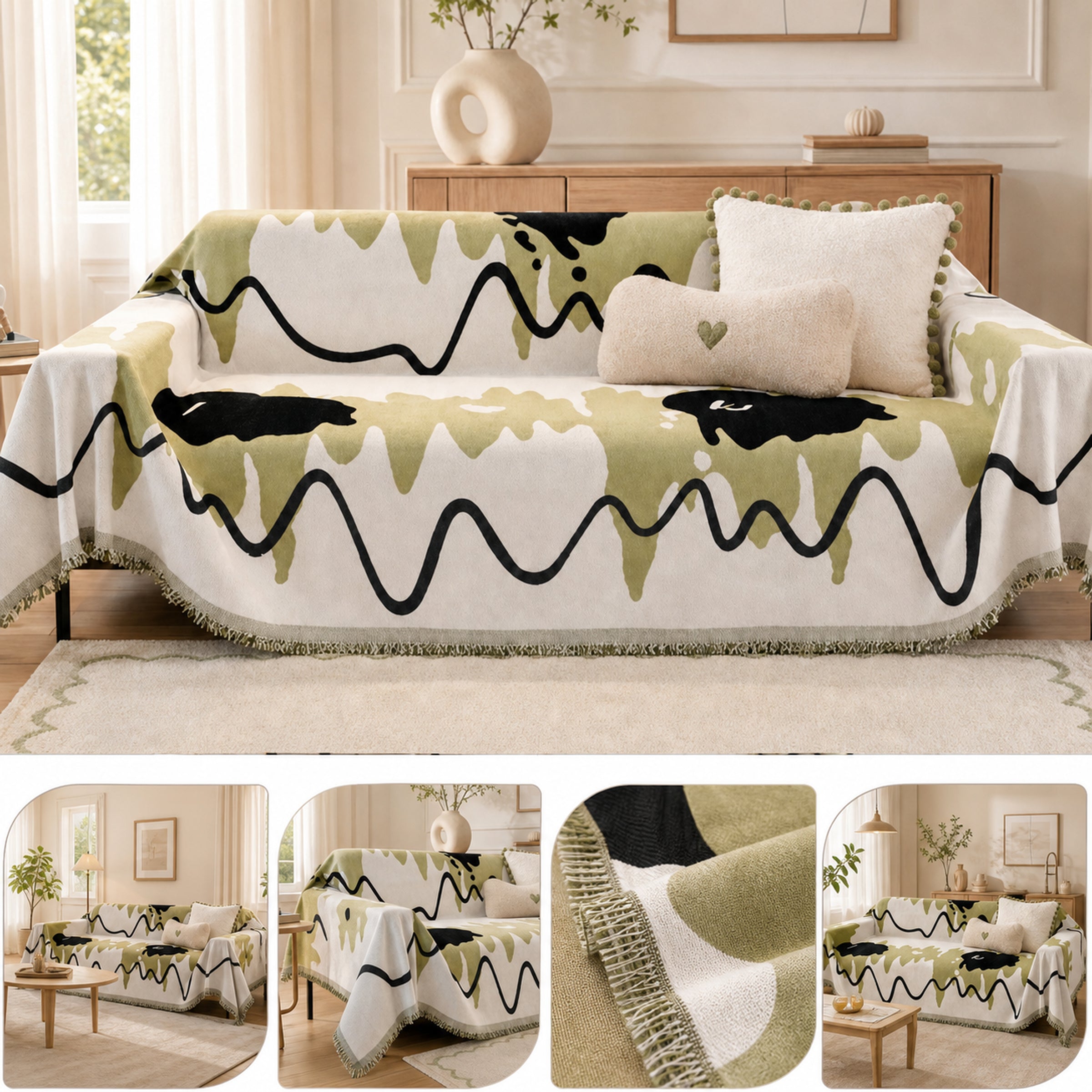 Wavy Chenille Sofa Throw | Scratch-Resistant Pet-Friendly | Sofa Cover
