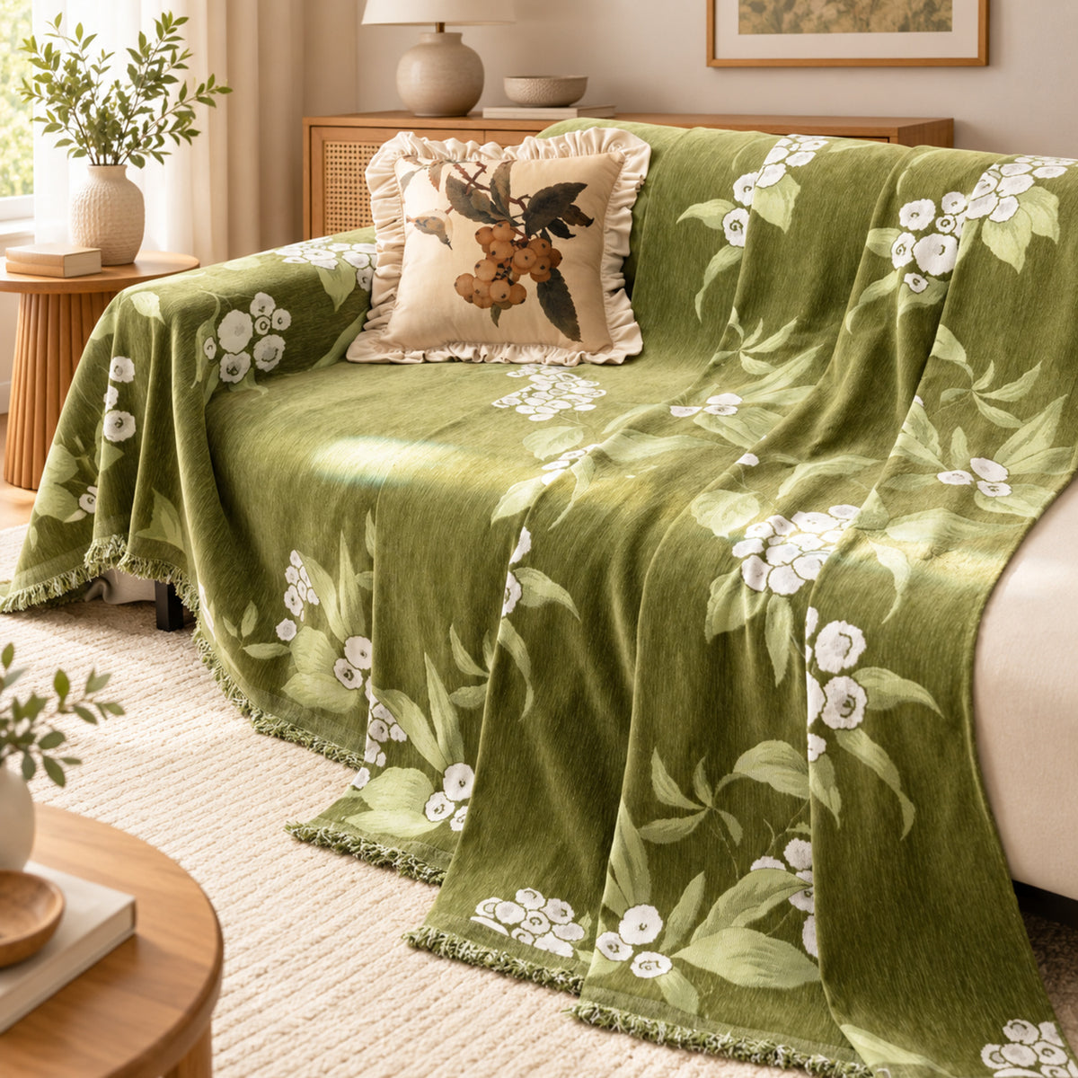 Orchard Blossom Chenille Sofa Throw | Soft & Machine Washable