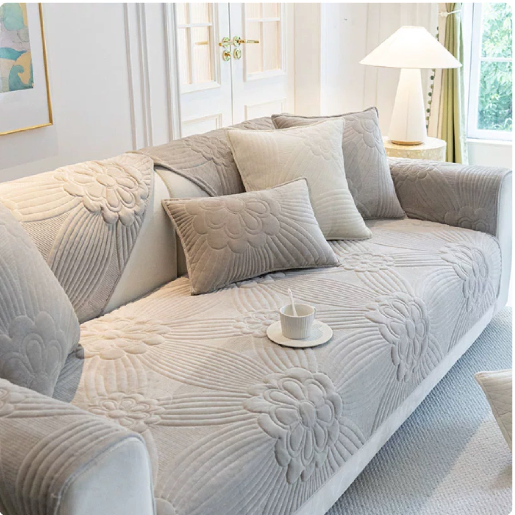 Blossom Quilted Sofa Cover | Thick Plush | Anti-Slip & Machine Washable