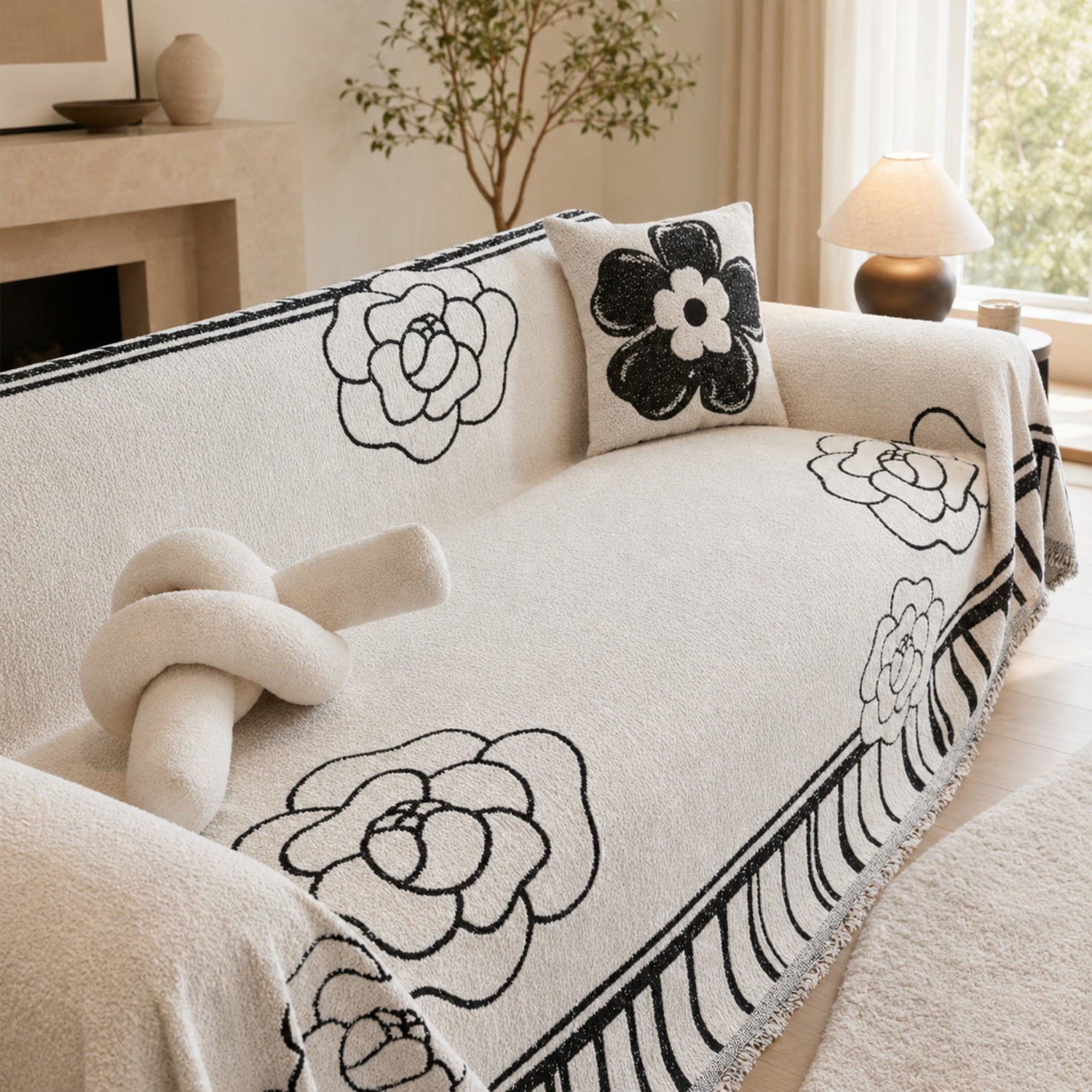 Rose Sketch Chenille Sofa Throw | All-Season Machine-Washable