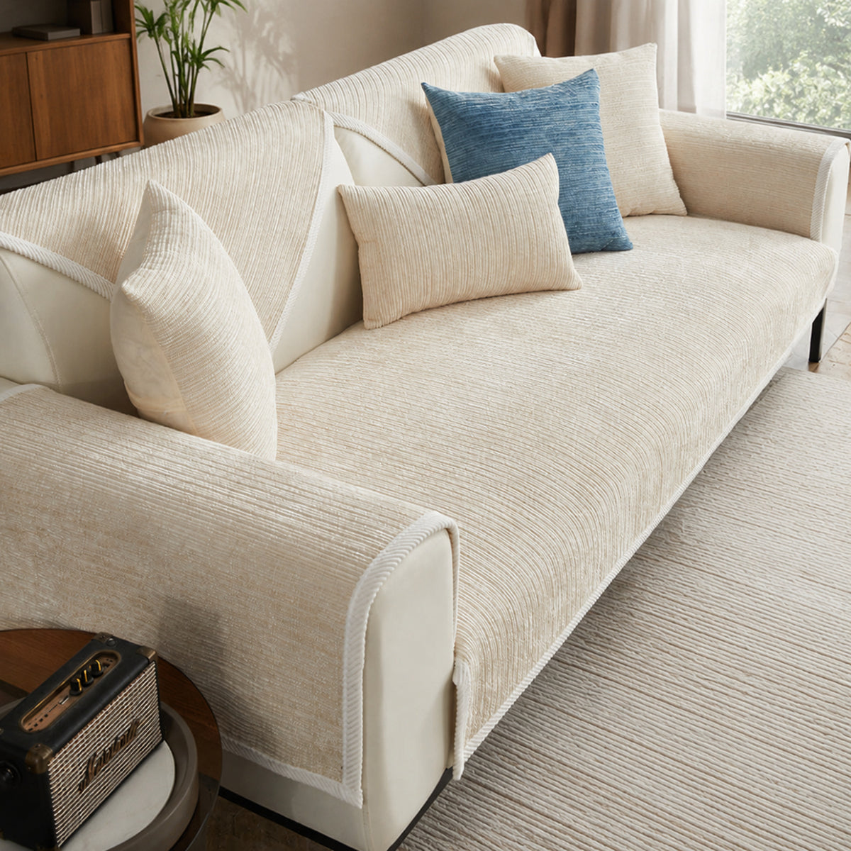 Striped Chenille Sofa Cover | Anti-Scratch & Non-Slip | Pet Proof | Machine Washable | Woofing Deals