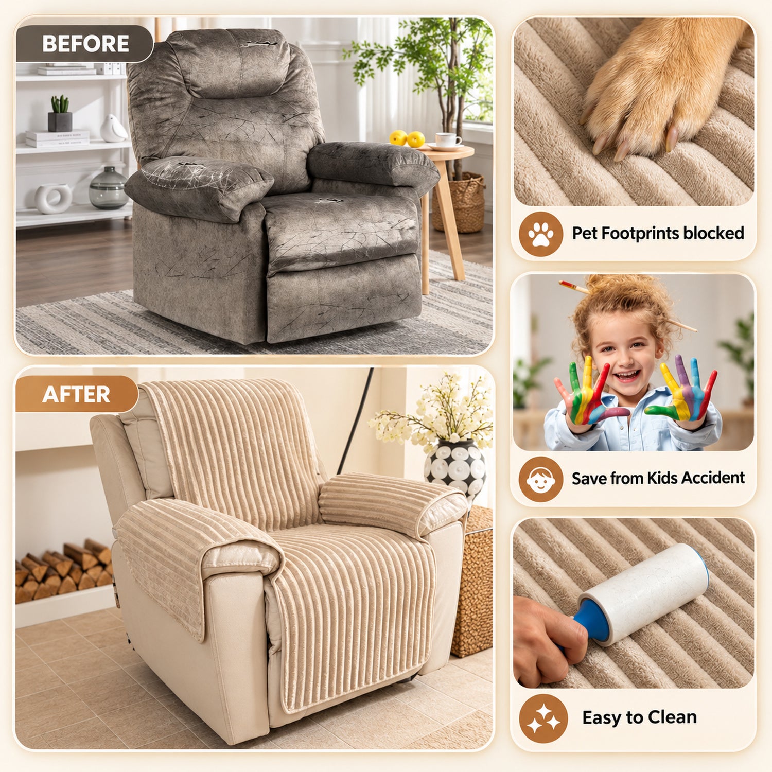 One-Piece Plush Sofa Cover | Non-Slip Washable Pet Protector for Recliners & Loveseats