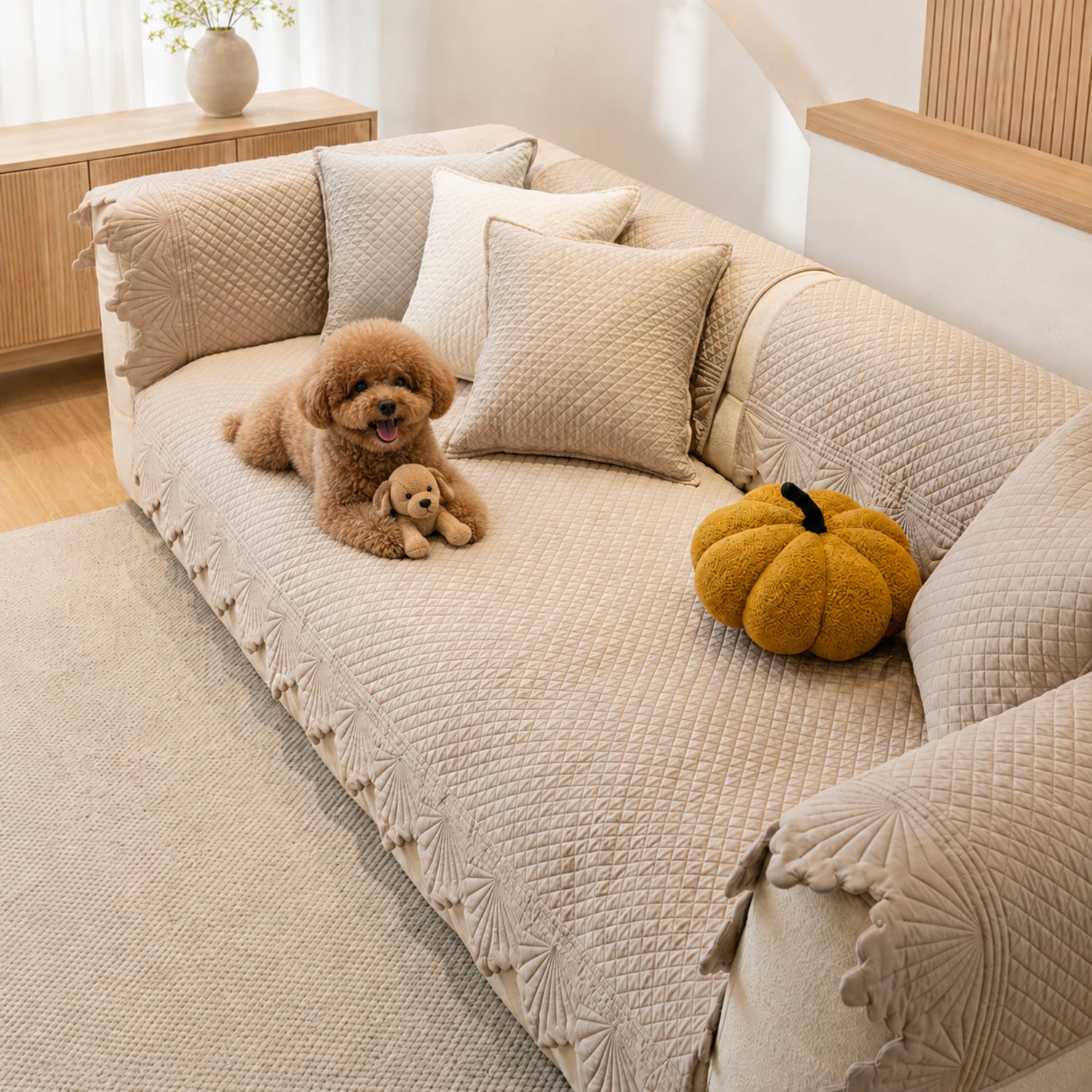 Leaf Edge Cotton Sofa Cover | Non-Slip Machine-Washable