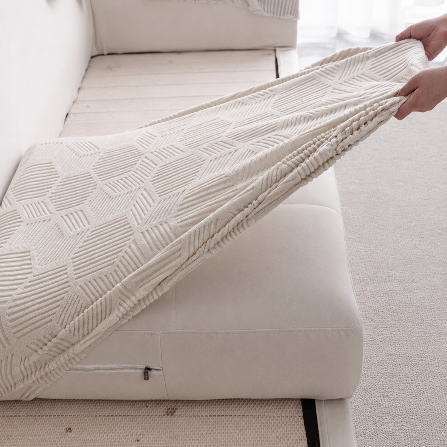Honeycomb Stretch Sofa Protector | Water-Resistant Full-Coverage Cushion Cover
