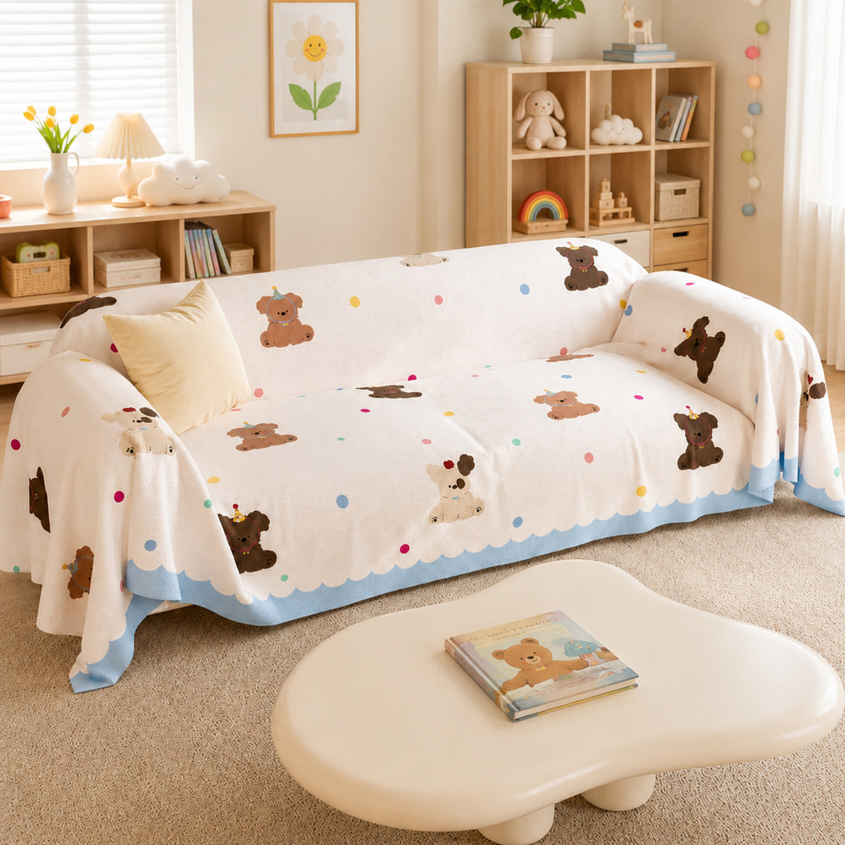 Birthday Puppy Sofa Throw | Linen-Look Fabric | Washable Anti-Pilling Sofa Protector