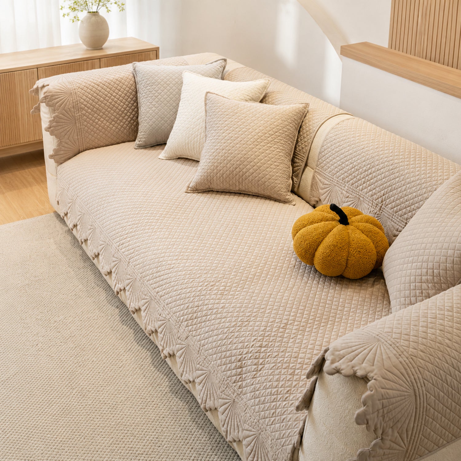 Leaf Edge Cotton Sofa Cover | Non-Slip Machine-Washable