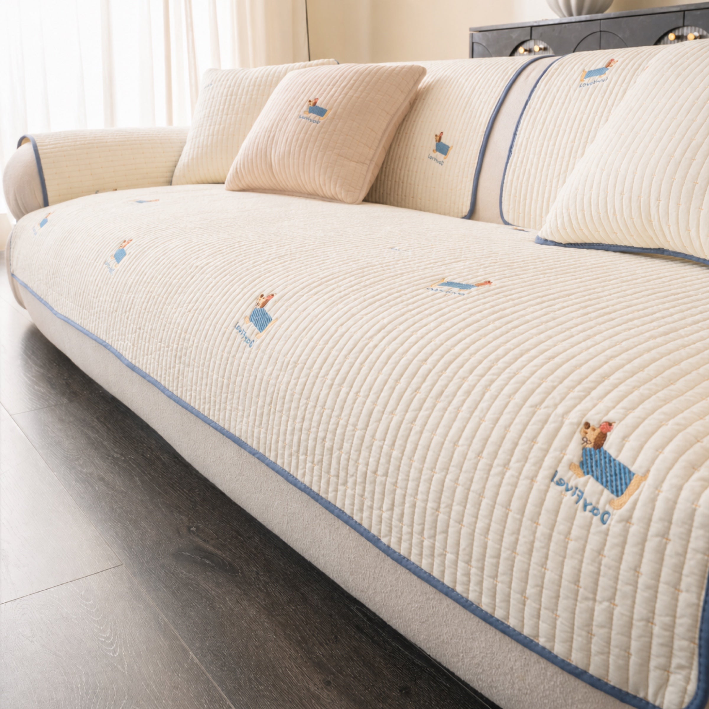 Puppy Pattern Cotton Sofa Cover | Soft Non-Slip All-Season Protector