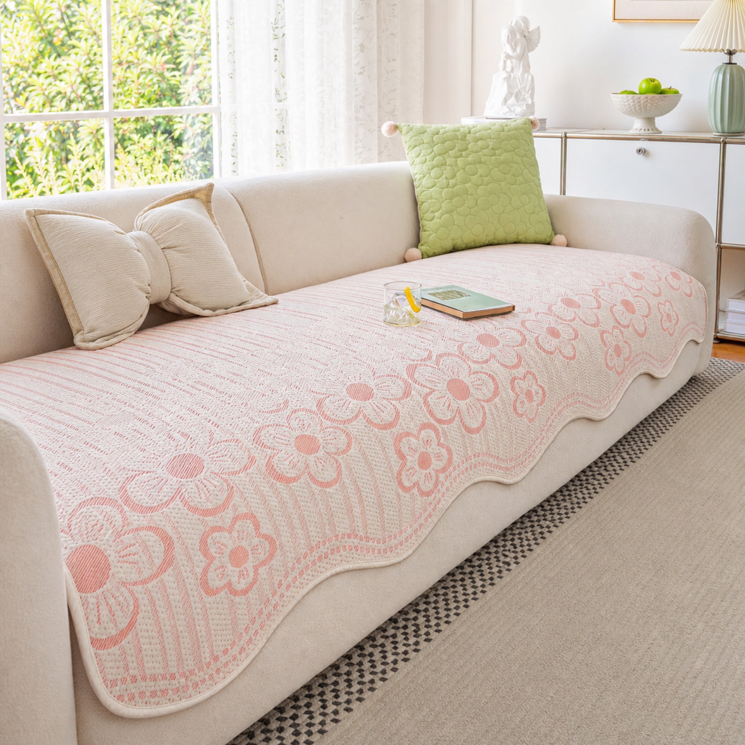 Floral Cooling Sofa Cover | Washable Non-Slip Couch Mat | Pet-Friendly Protector
