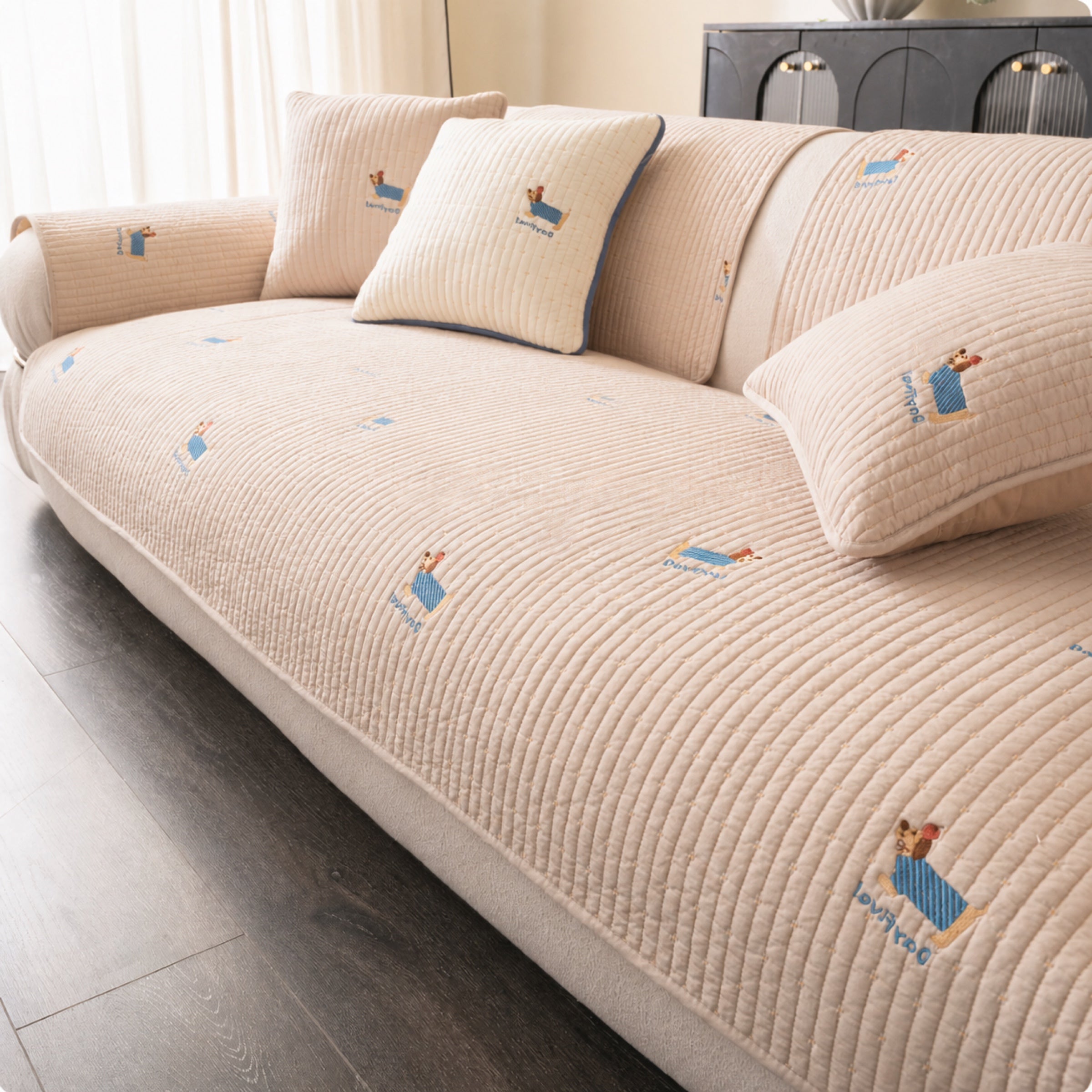 Puppy Pattern Cotton Sofa Cover | Soft Non-Slip All-Season Protector