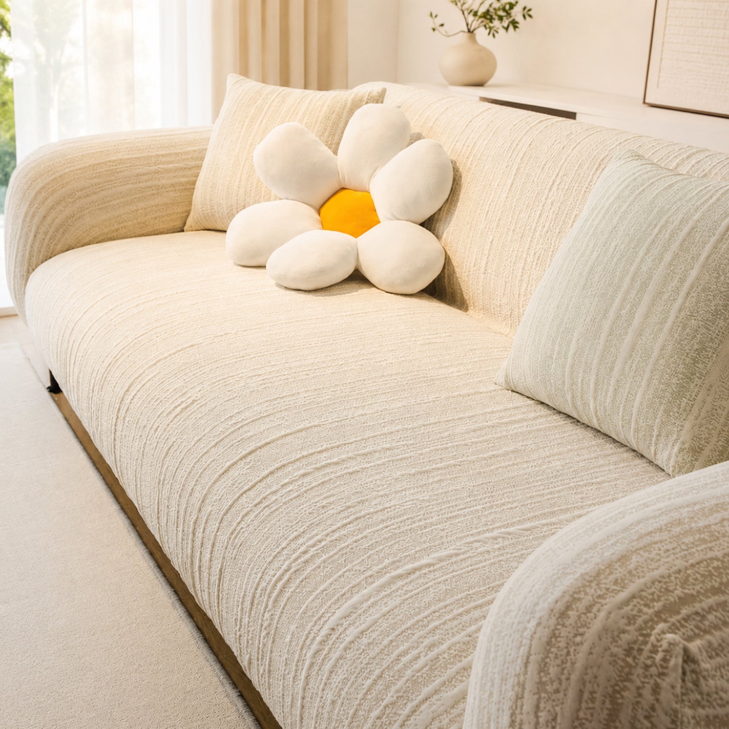 Striped Stretch Sofa Protector | Full-Coverage Anti-Scratch Machine-Washable Cover