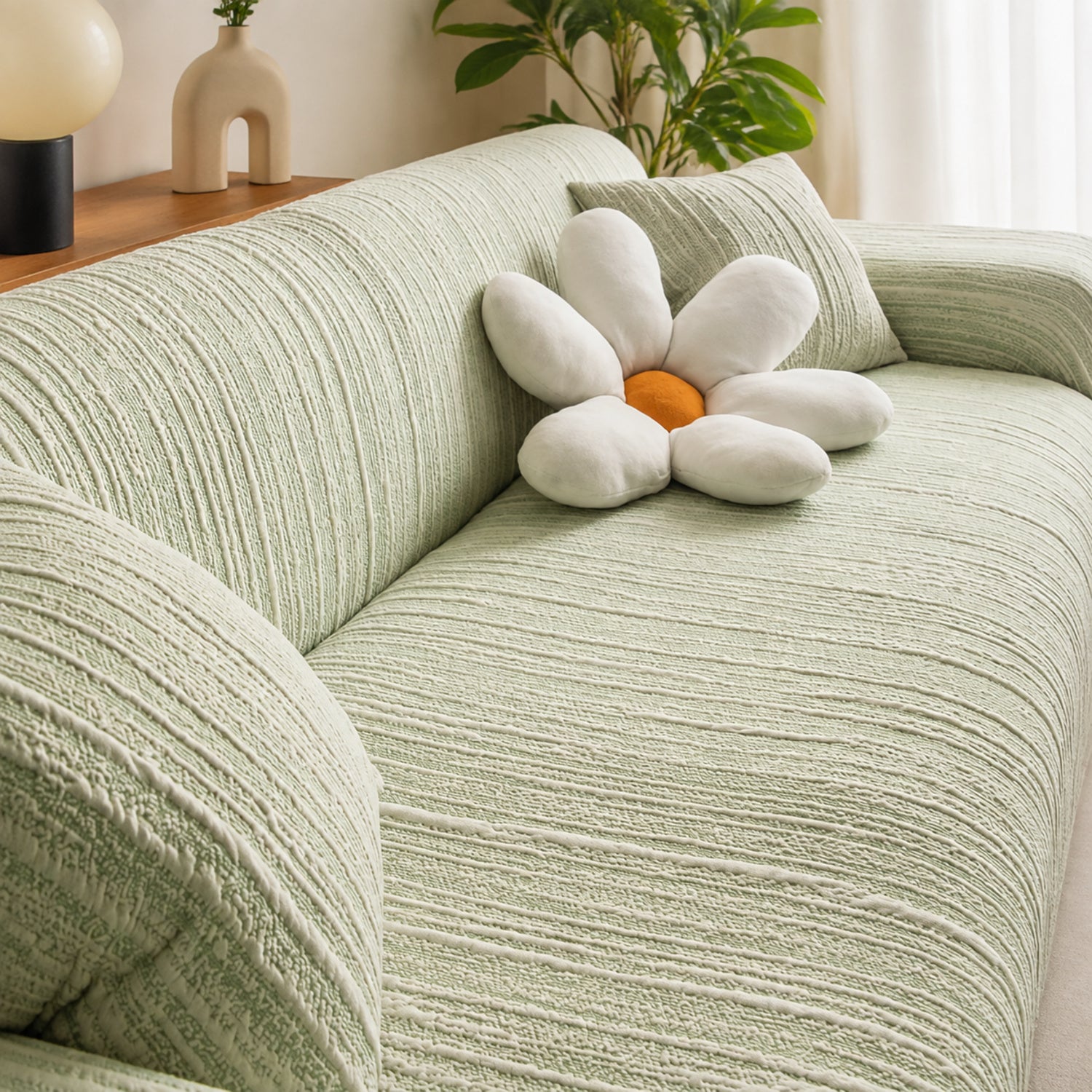 Striped Stretch Sofa Protector | Full-Coverage Anti-Scratch Machine-Washable Cover