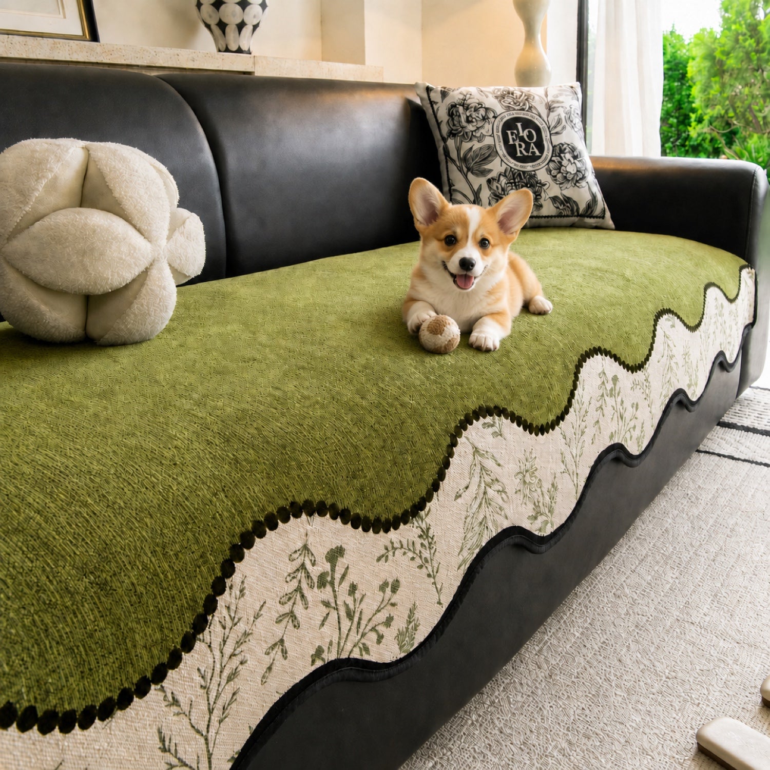 Herb Garden Chenille Sofa Cover | Non-Slip Machine-Washable