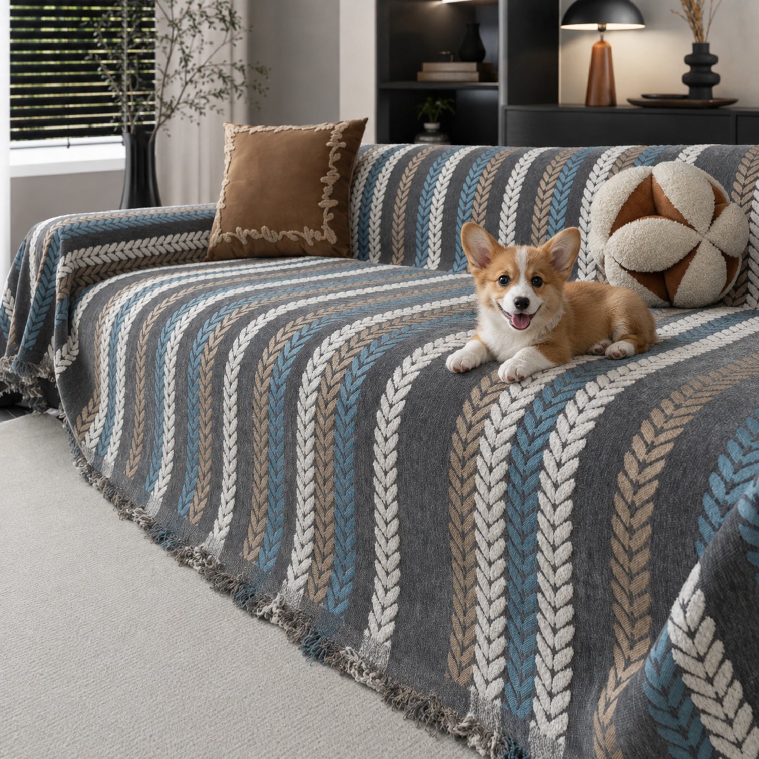Leaf Pattern Chenille Sofa Cover | One-Piece Throw | Pet Fur & Dust Protection | Machine Washable | Woofing Deals