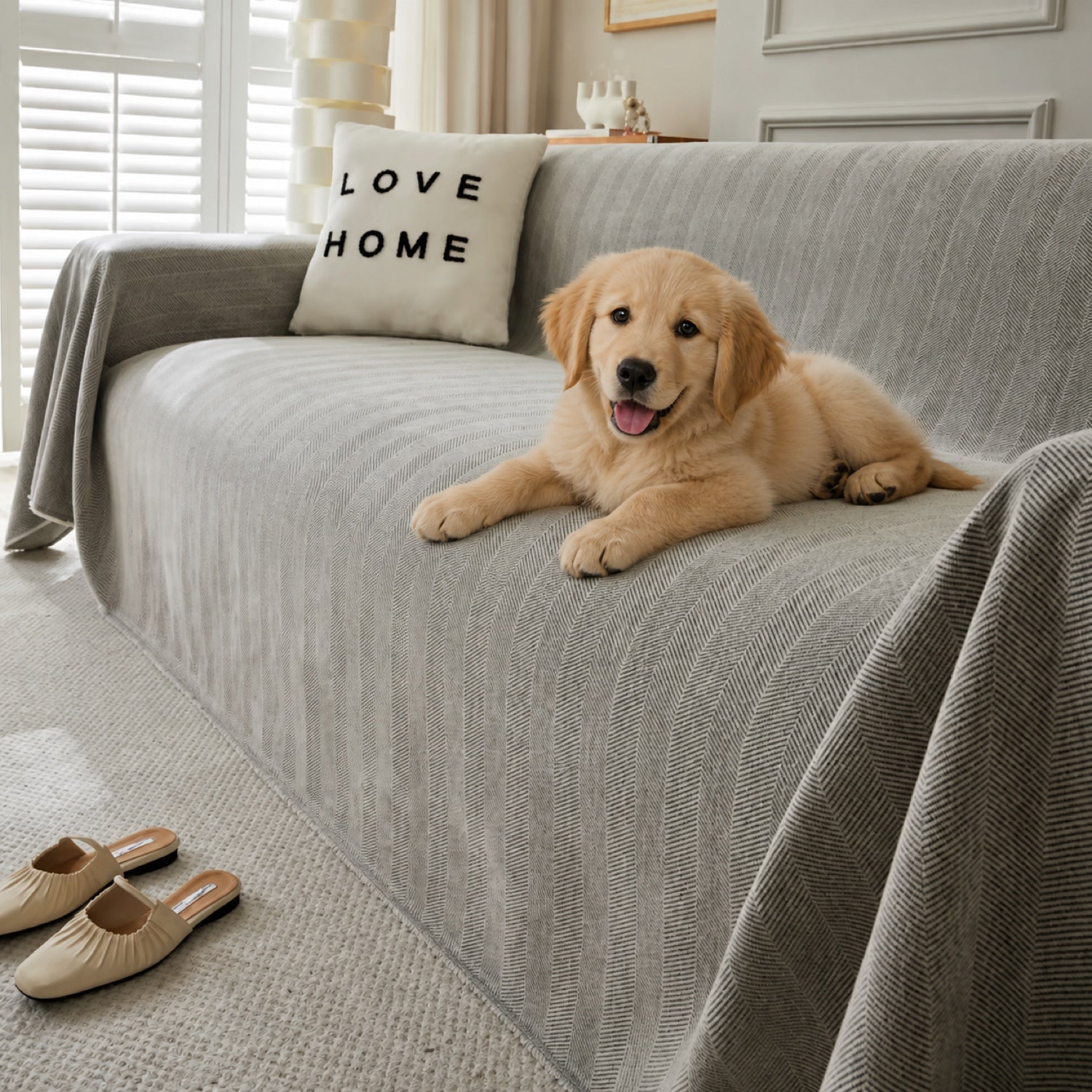 Herringbone Chenille Sofa Throw | Machine-Washable All-Season Sofa Protector