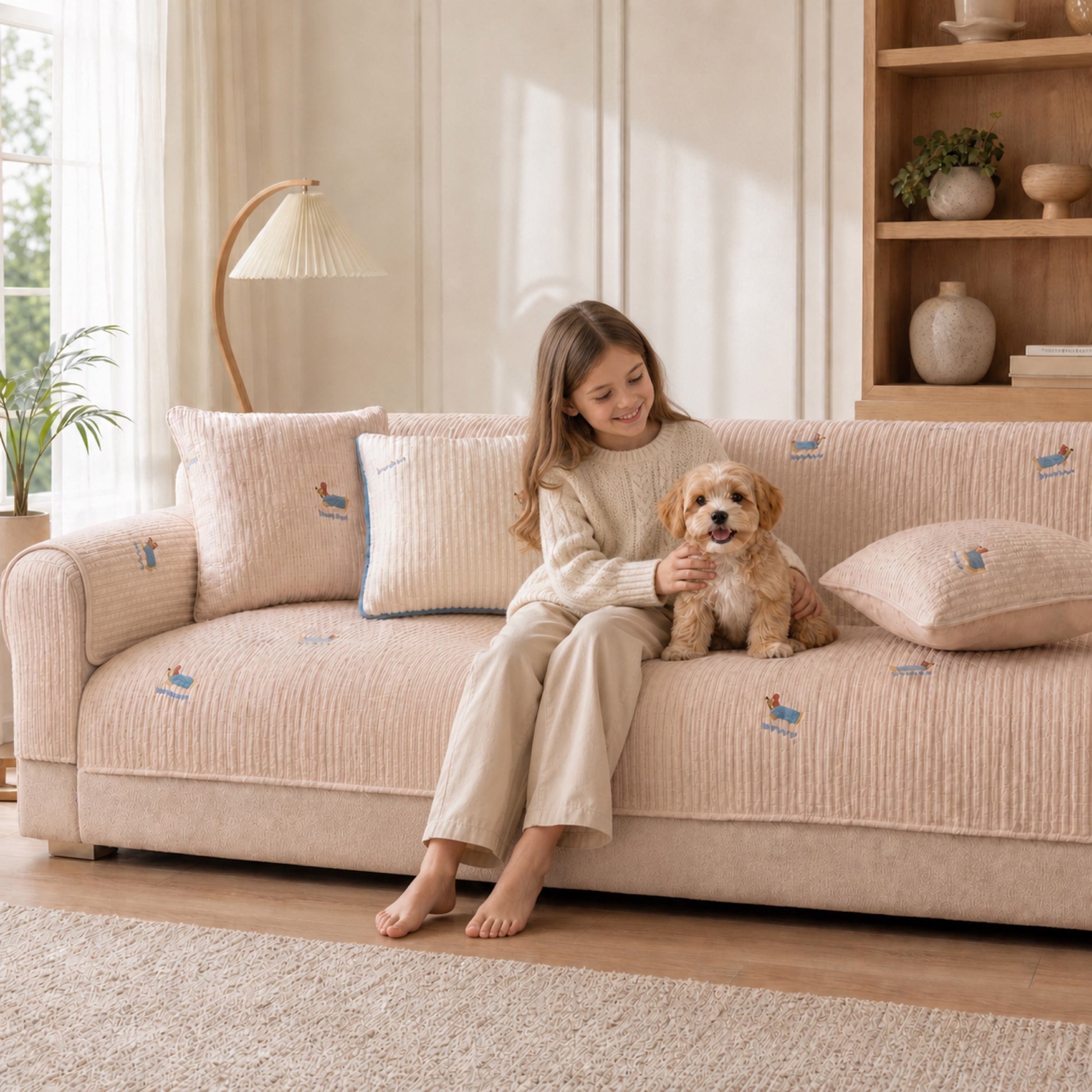 Puppy Pattern Cotton Sofa Cover | Soft Non-Slip All-Season Protector