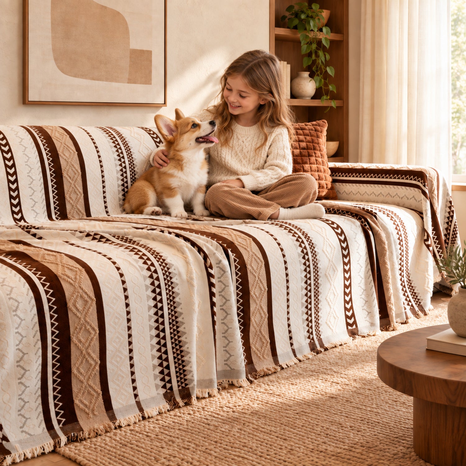 Heritage Loom Chenille Sofa Throw | Machine-Washable Sofa Protector with Fringed Edges