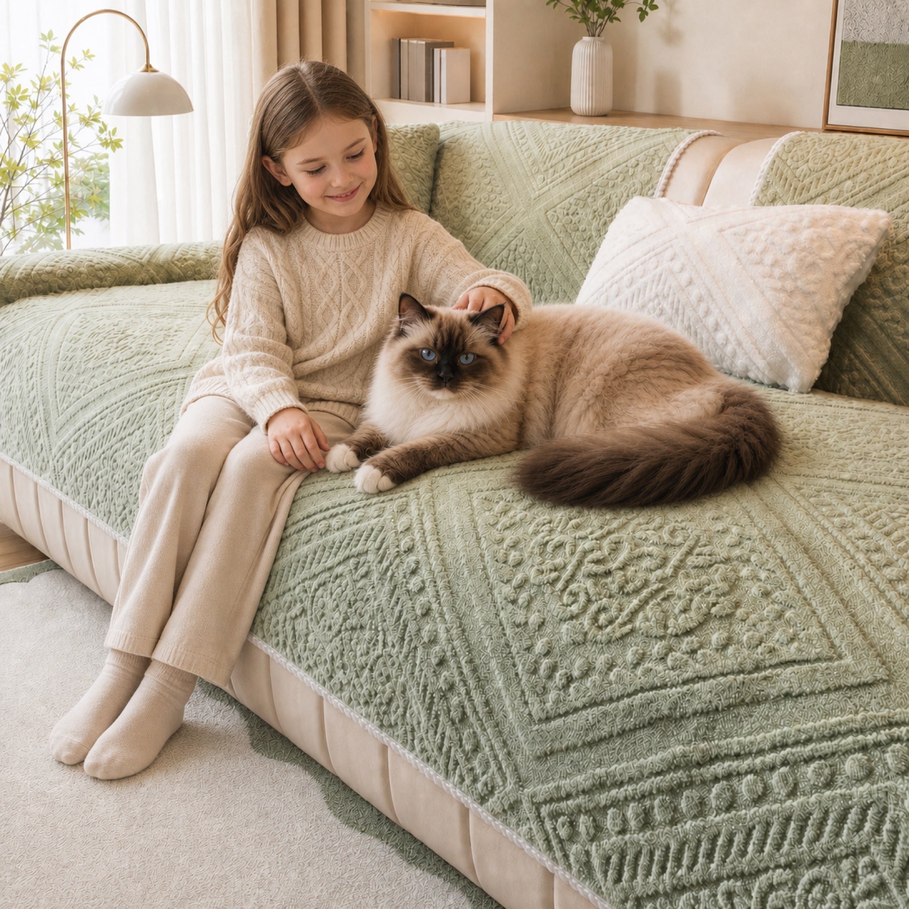 Nordic Carved Plush Sofa Protector | Non-Slip Washable Textured Cover