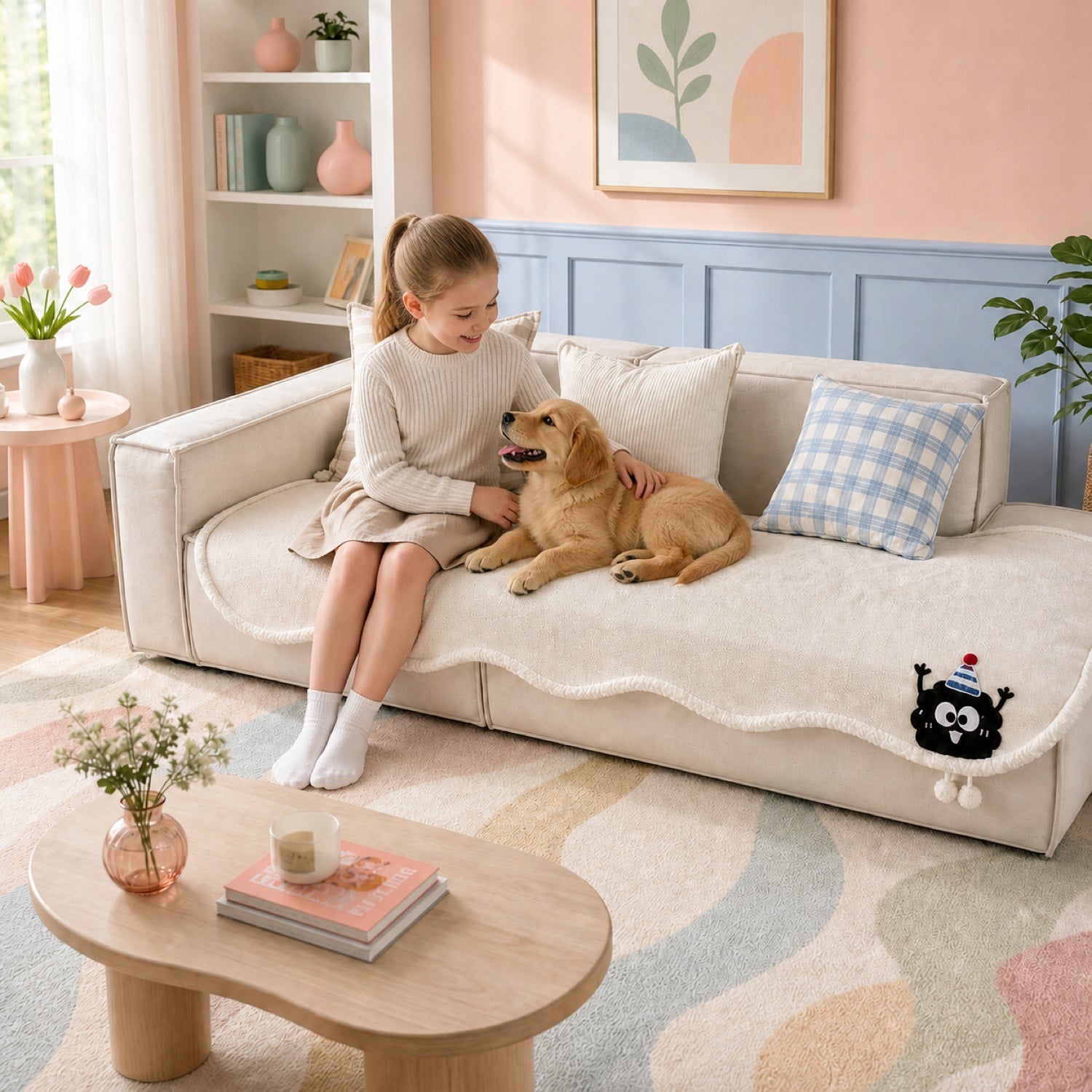 Winter Cheeky Monster Plush Sofa Cover | Warm Non-Slip Washable
