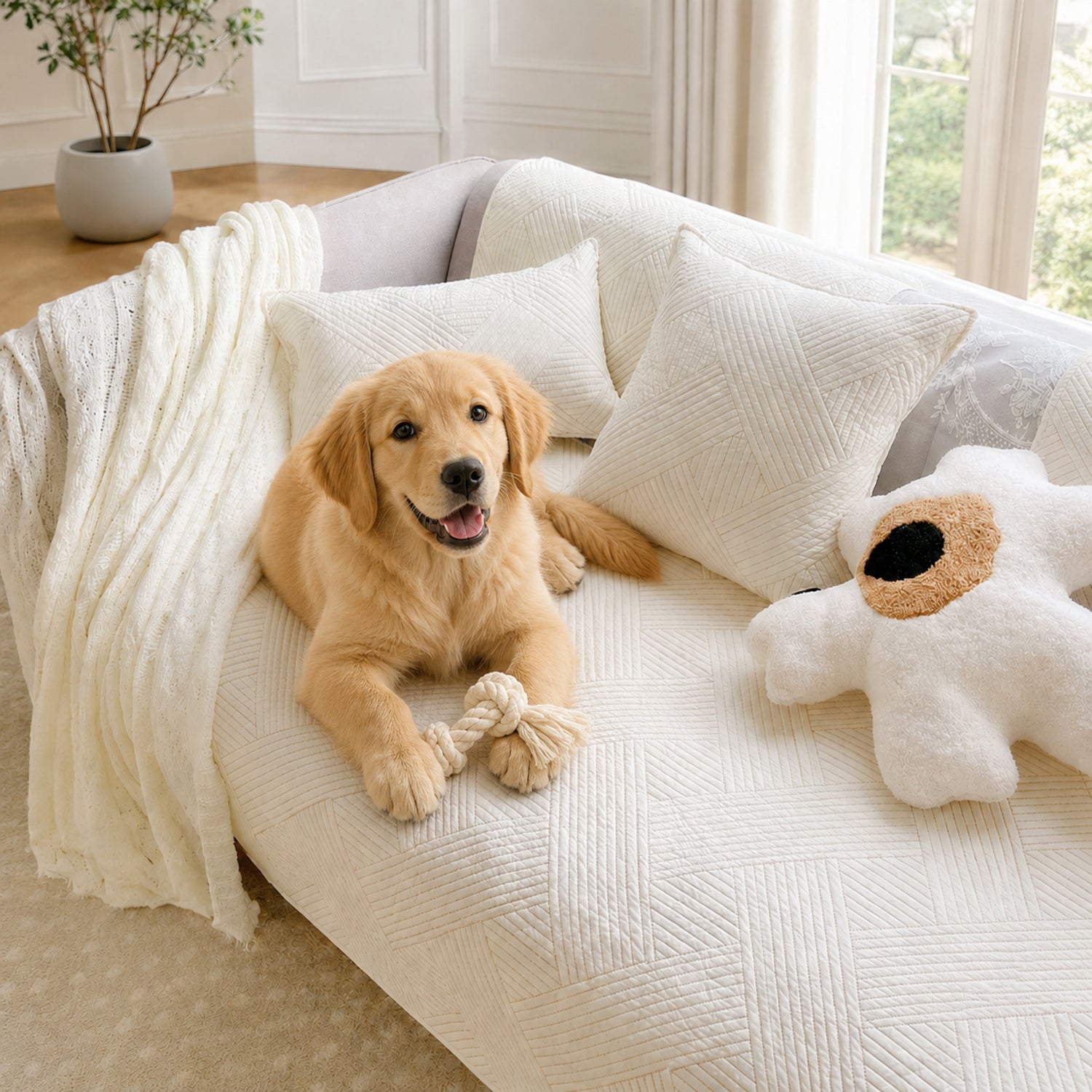 Diamond Weave Cotton Sofa Protector | Quilted Non-Slip Washable Cover