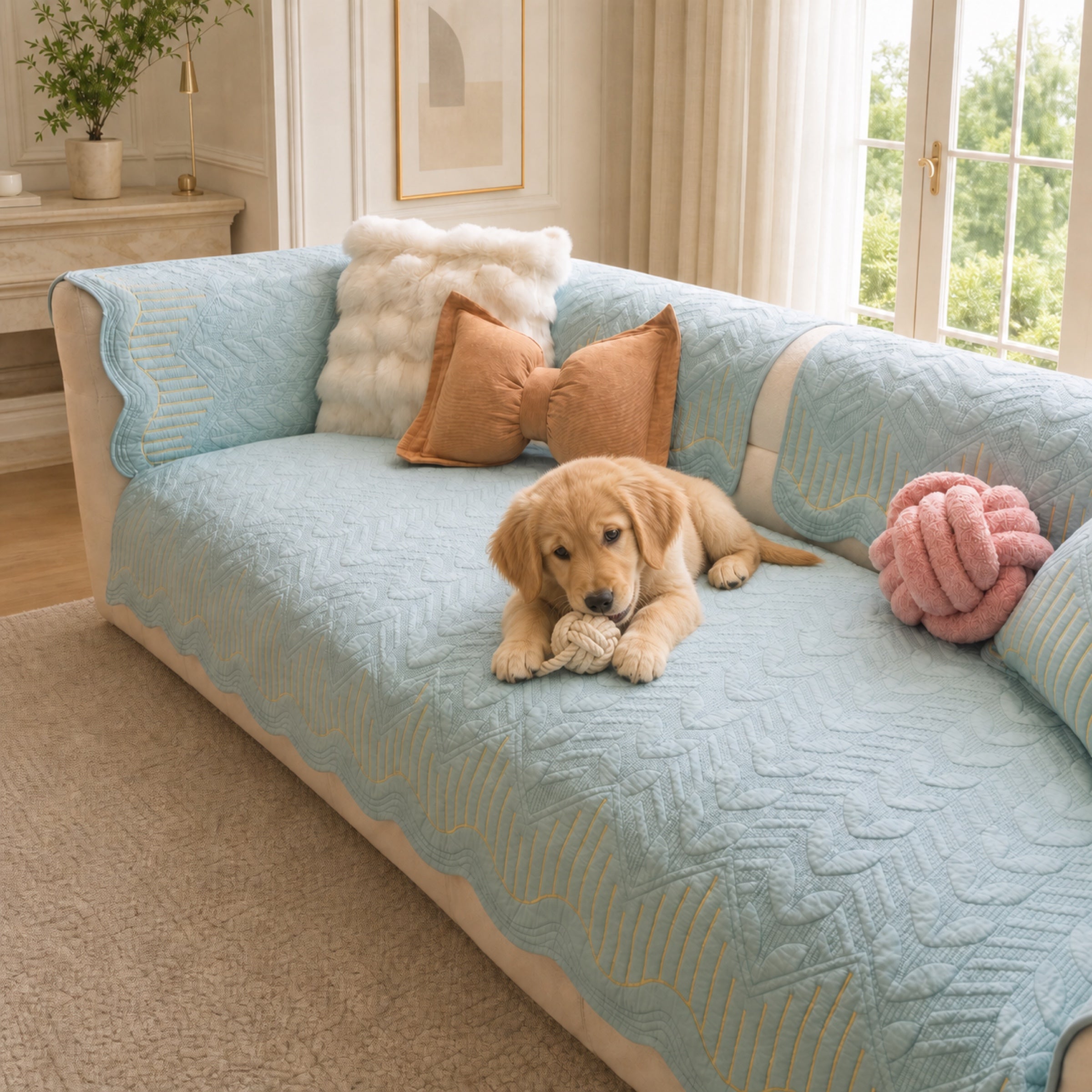 Modern Wave | Cotton Sofa Cover | Breathable Anti-Slip | All-Season Protector