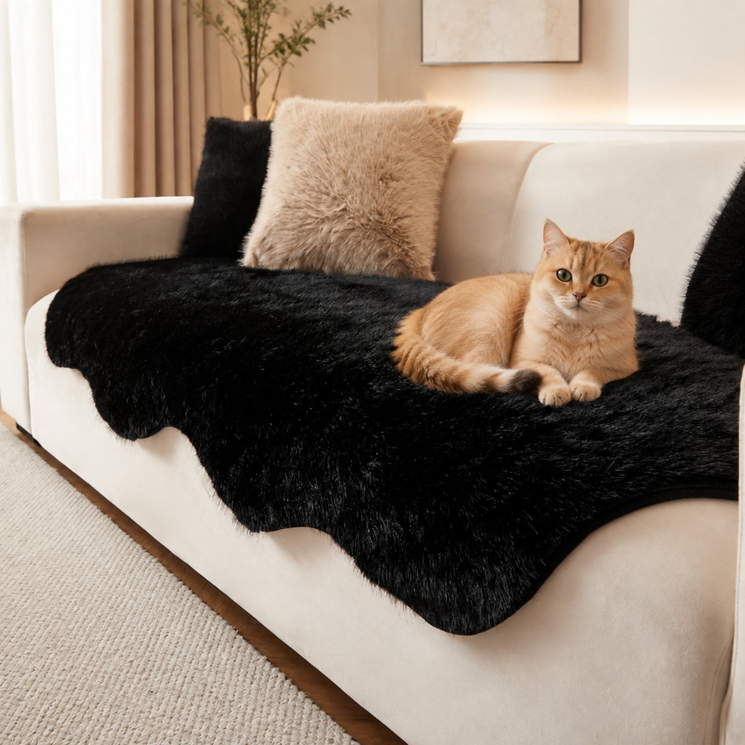 Scandinavian Plush Sofa Cover | Soft Washable Couch Protector | Woofing Deals