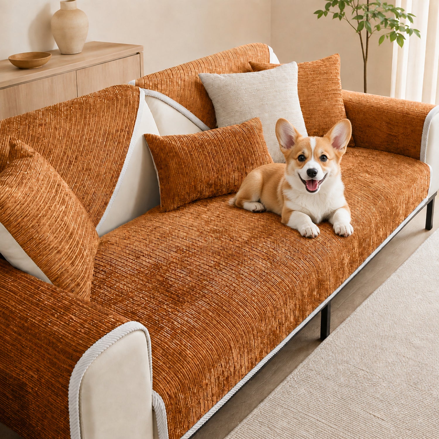 Striped Chenille Sofa Cover | Anti-Scratch & Non-Slip | Pet Proof | Machine Washable | Woofing Deals