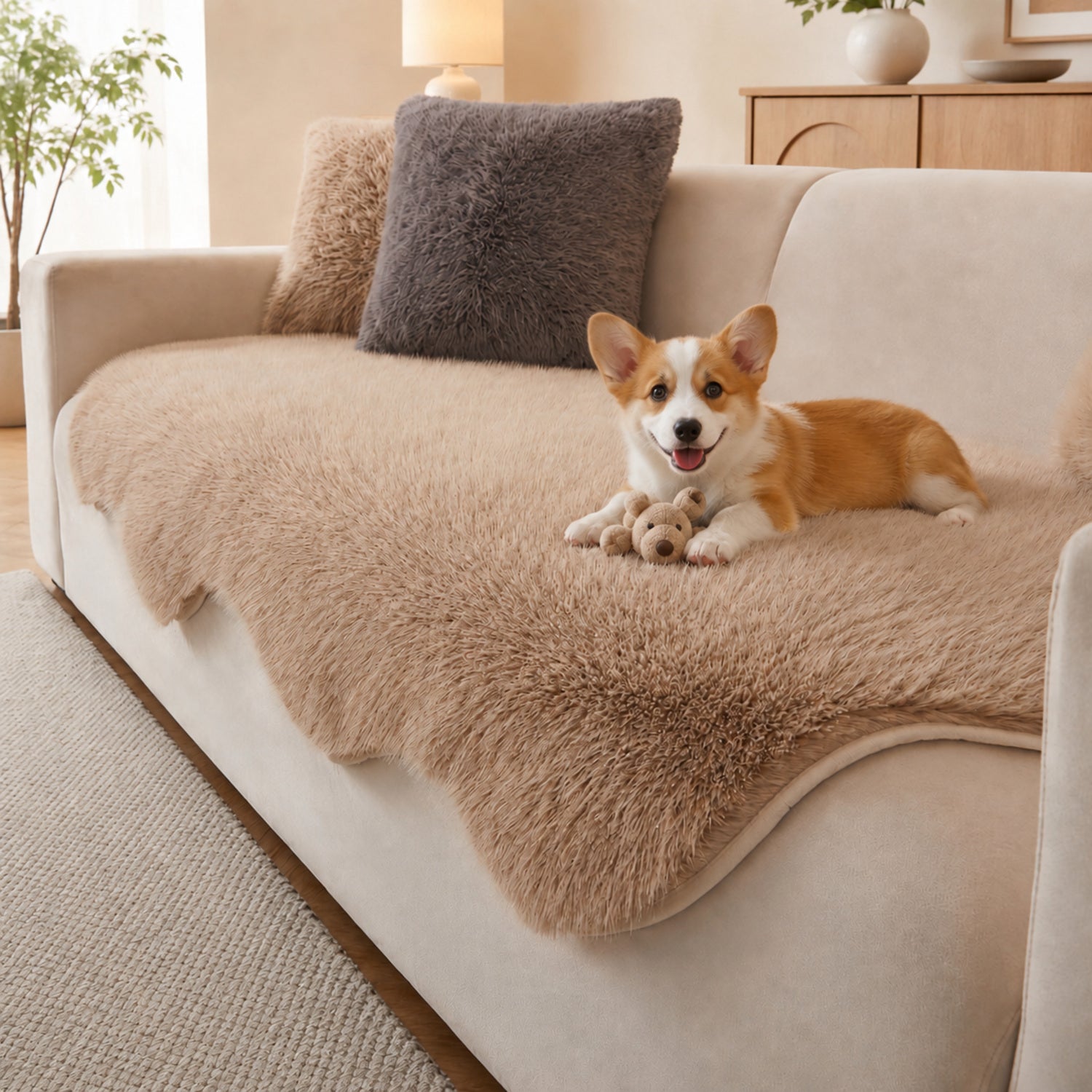 Scandinavian Plush Sofa Cover | Soft Washable Couch Protector | Woofing Deals
