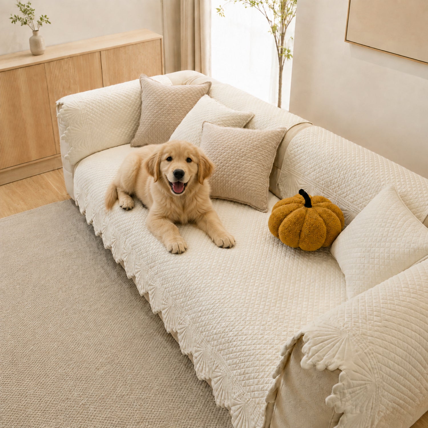 Leaf Edge Cotton Sofa Cover | Non-Slip Machine-Washable