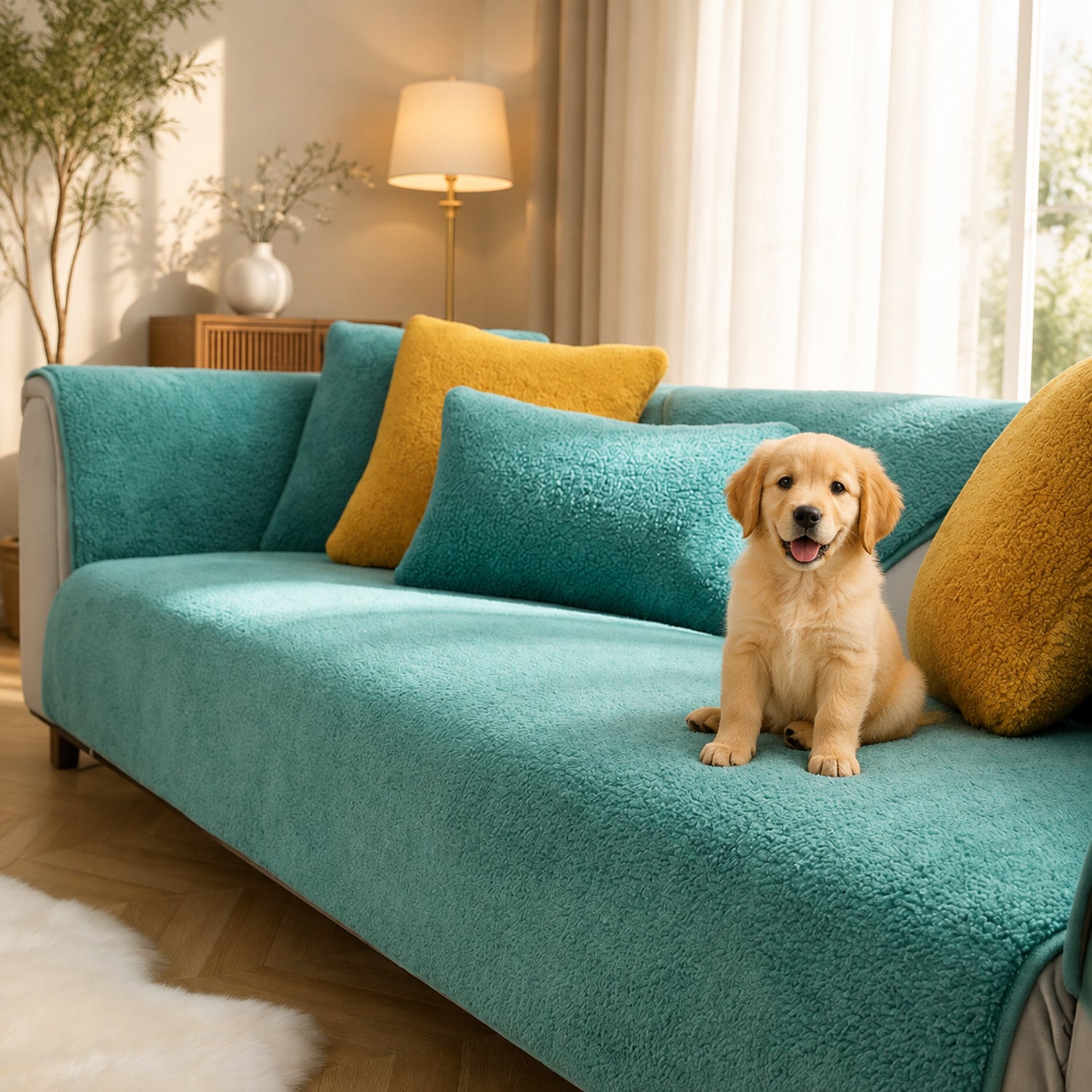 Fleece Sofa Cover | Thick Non-Slip Couch Protector | Soft Washable | Woofing Deals