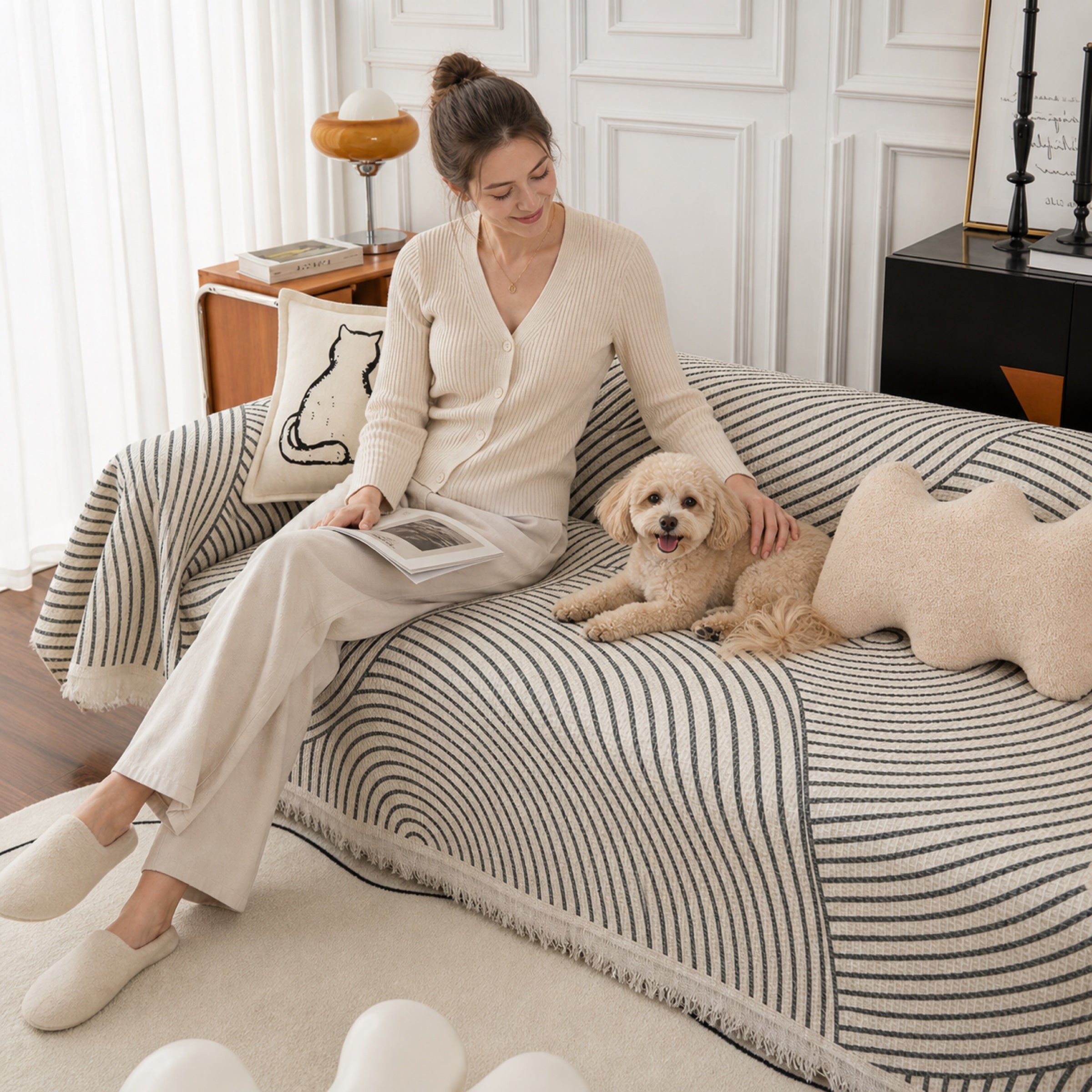 Geometric Sofa Throw | Cotton-Linen Washable | Pet-Friendly Sofa Cover