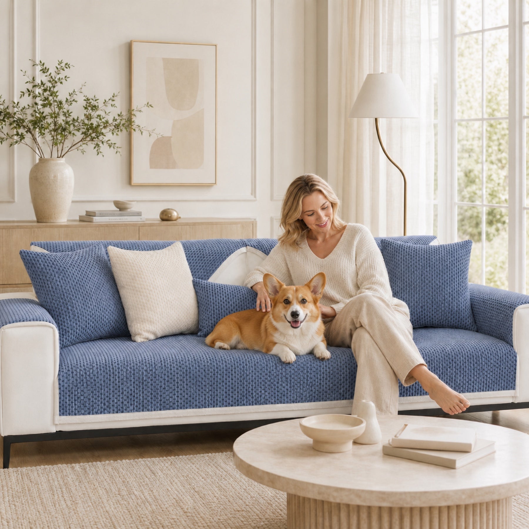 Wheat Ear Chenille Sofa Cover | Anti-Scratch Non-Slip Protector | Woofing Deals