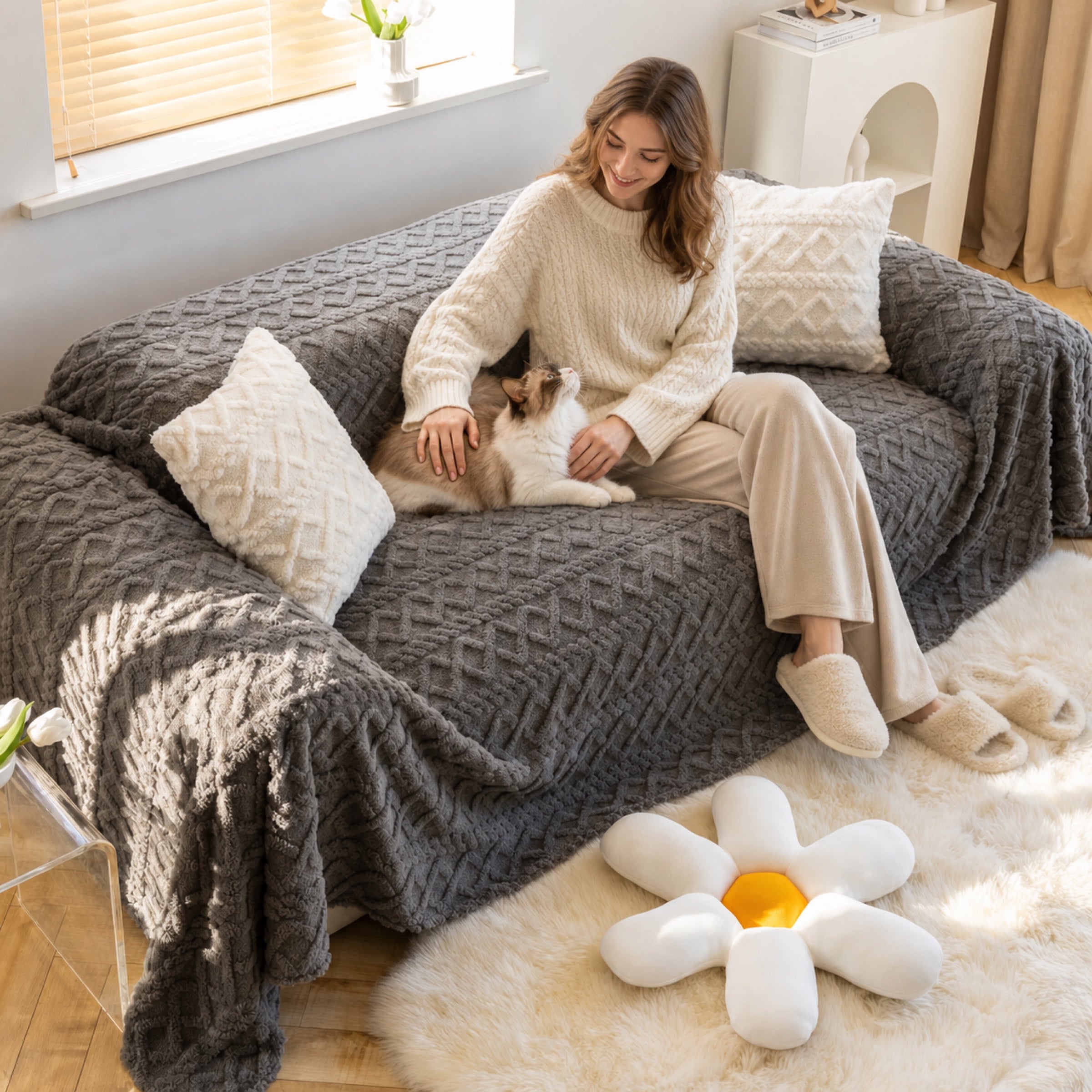 Fleece Sofa Throw | Soft Washable | Scratch-Resistant Sofa Protector