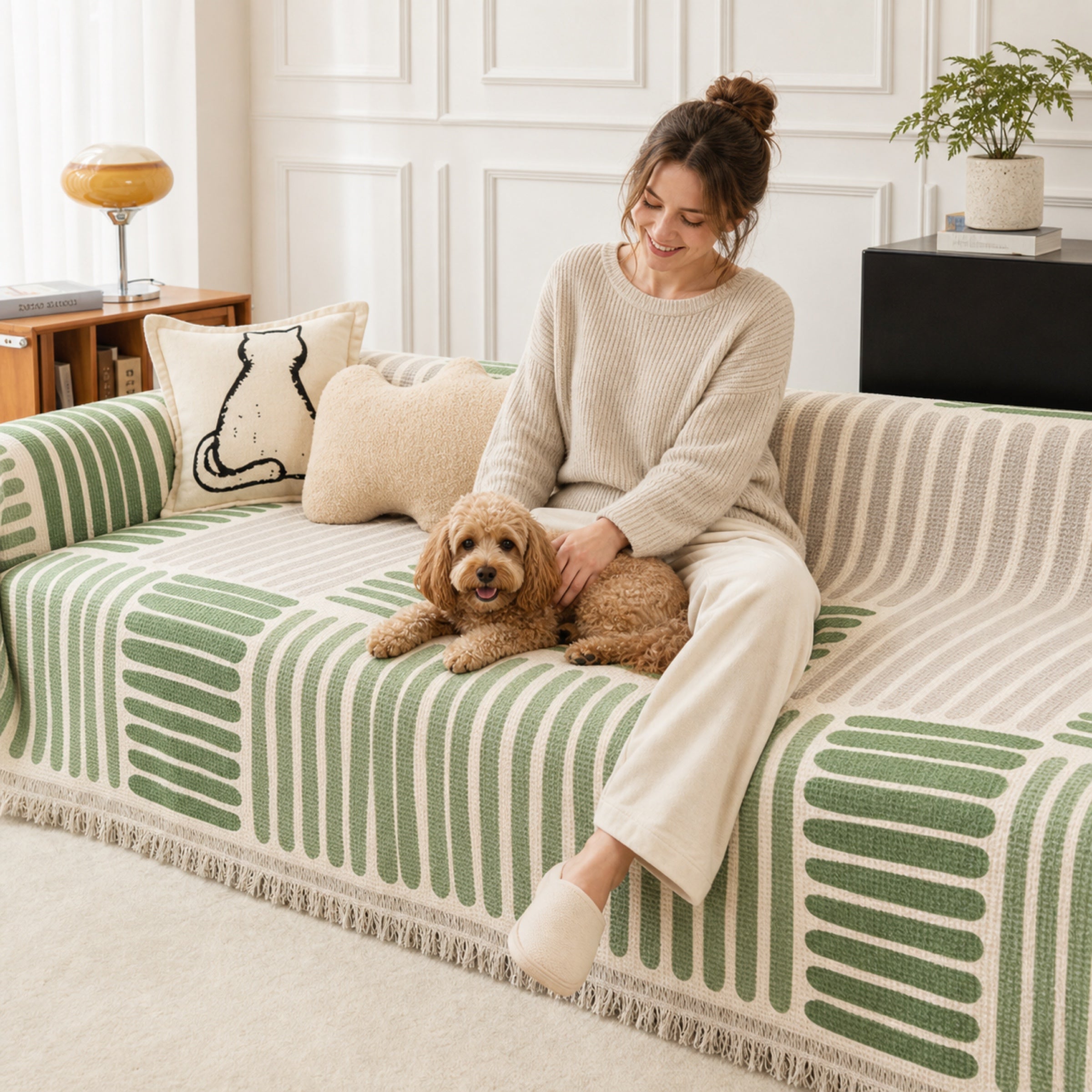 Geometric Sofa Throw | Cotton-Linen Washable | Pet-Friendly Sofa Cover