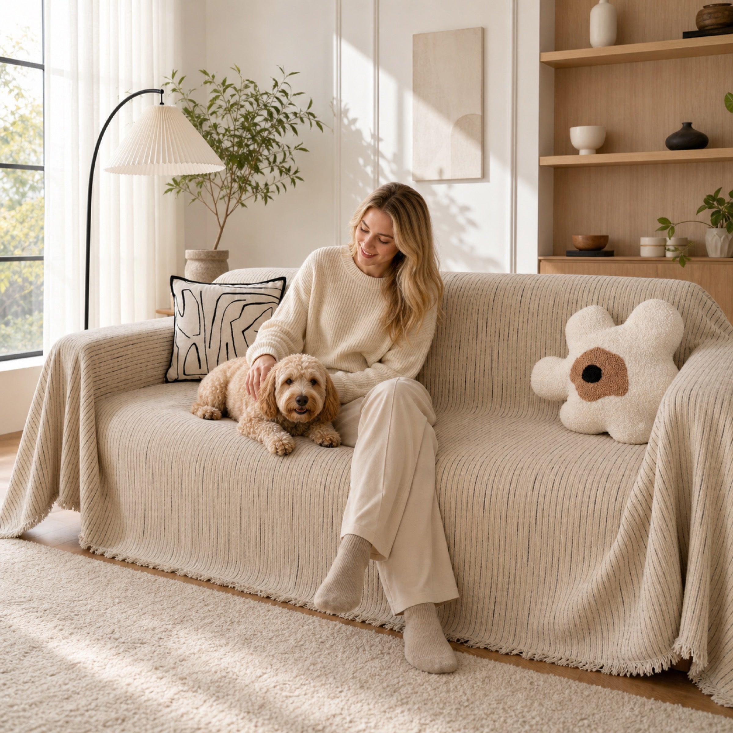 Soft Chenille Sofa Throw | All-Season Washable | Pet-Friendly Sofa Cover