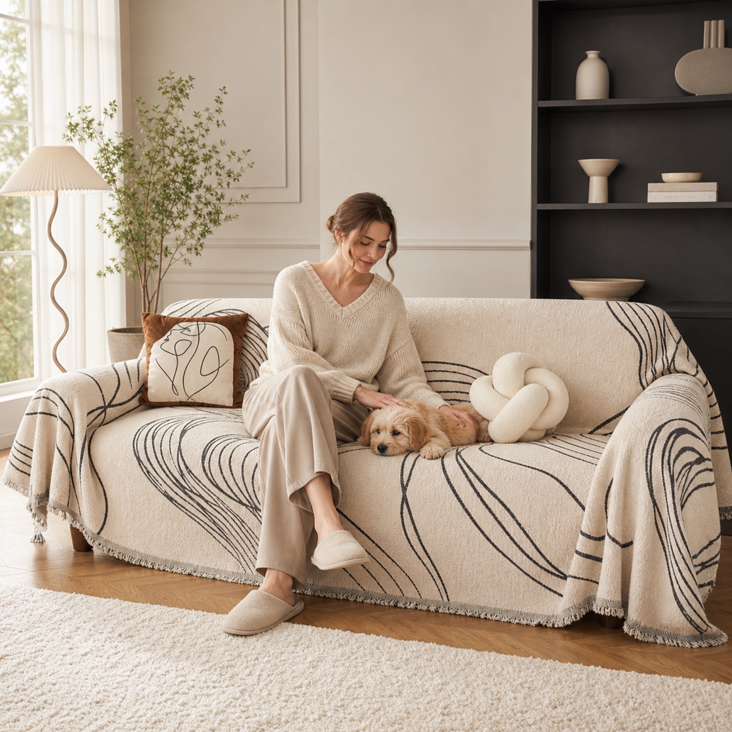 Reversible Chenille Sofa Throw | Non-Slip Scratch-Resistant Sofa Cover