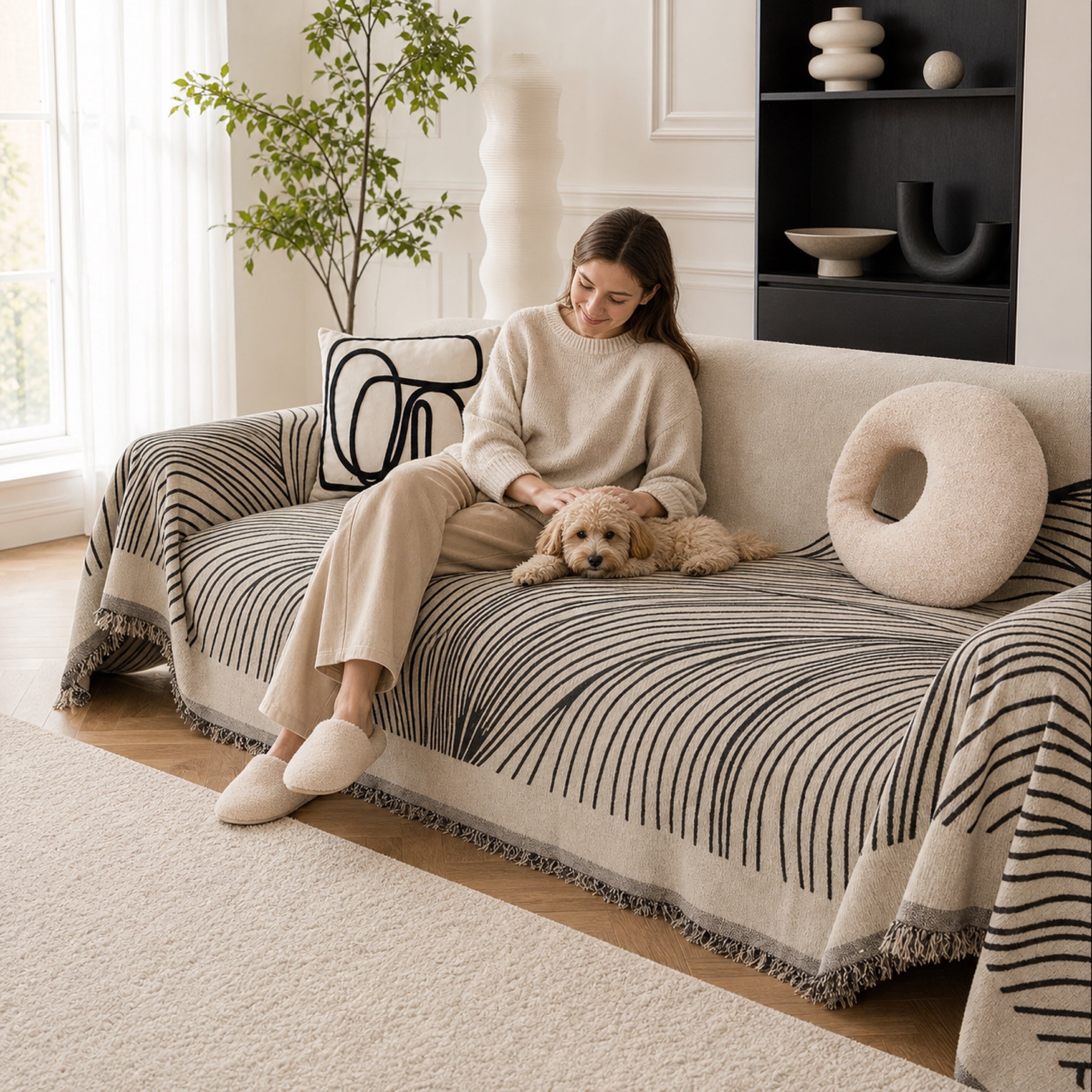 Reversible Chenille Sofa Throw | Non-Slip Scratch-Resistant Sofa Cover